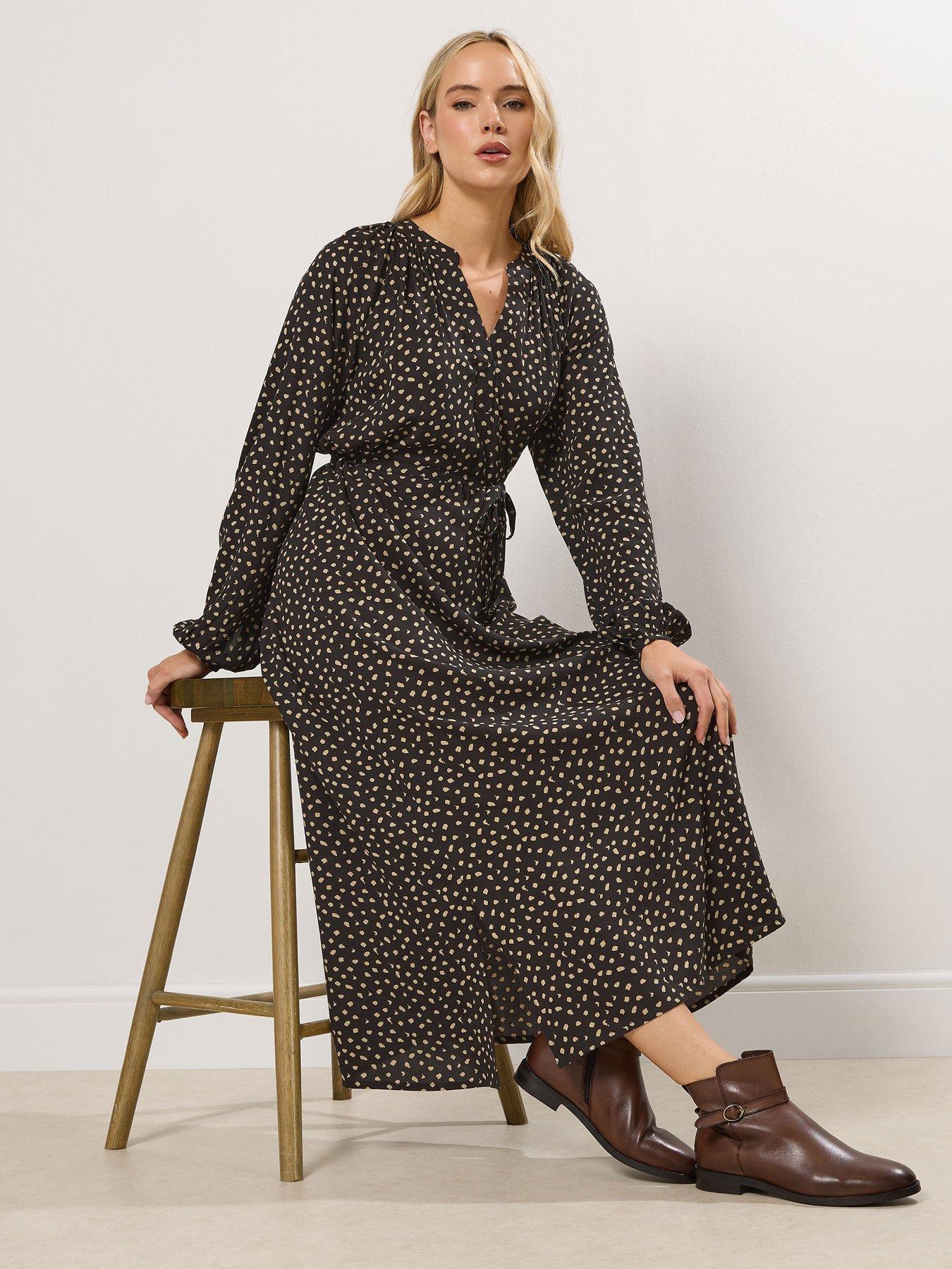 front image of long-tall-sally-spot-midaxi-dress-black