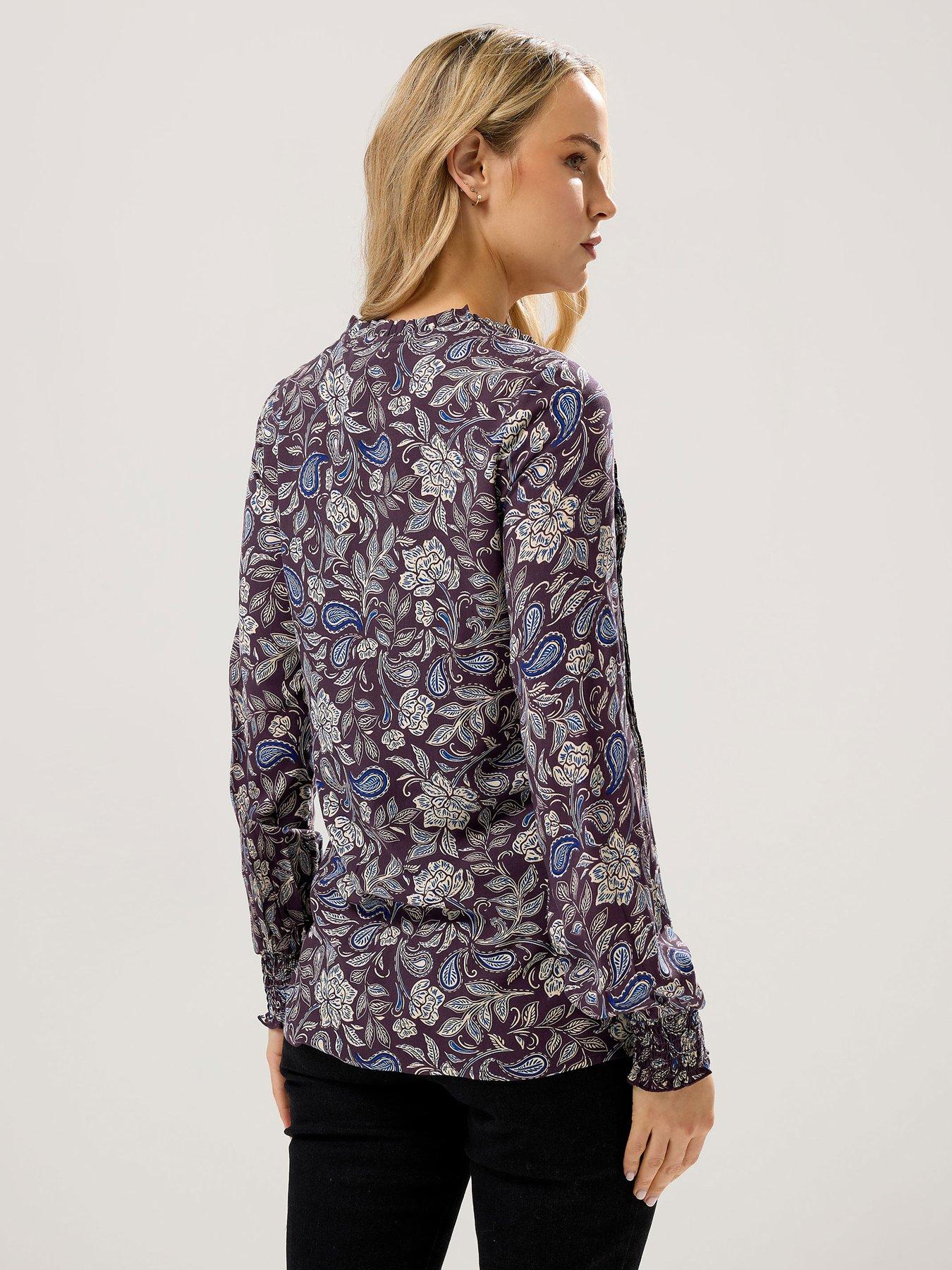 stillFront image of long-tall-sally-floral-pintuck-printed-top-purple