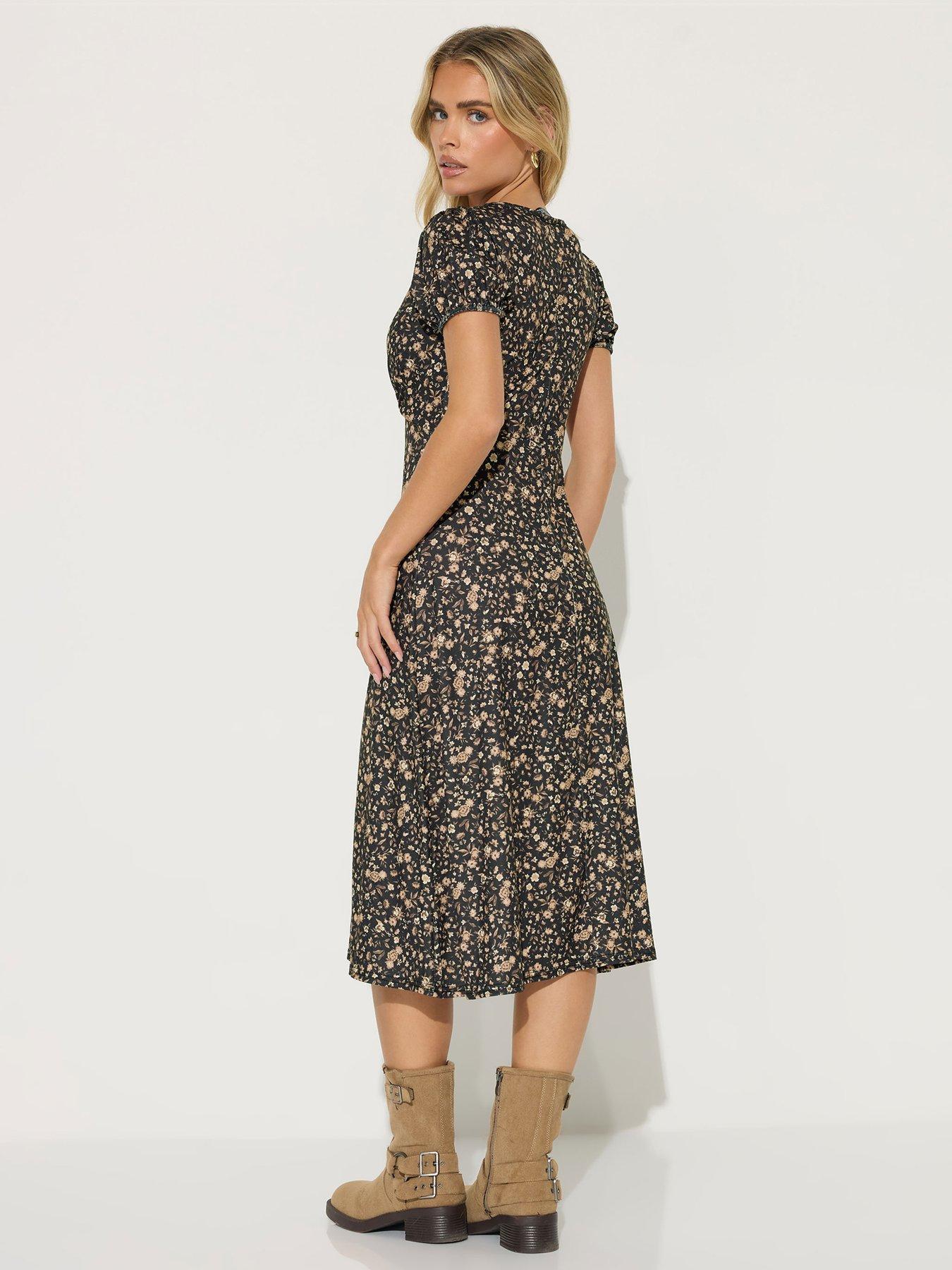 Image 2 of 5 of PixieGirl Petite Ditsy Midi Tea Dress - Print