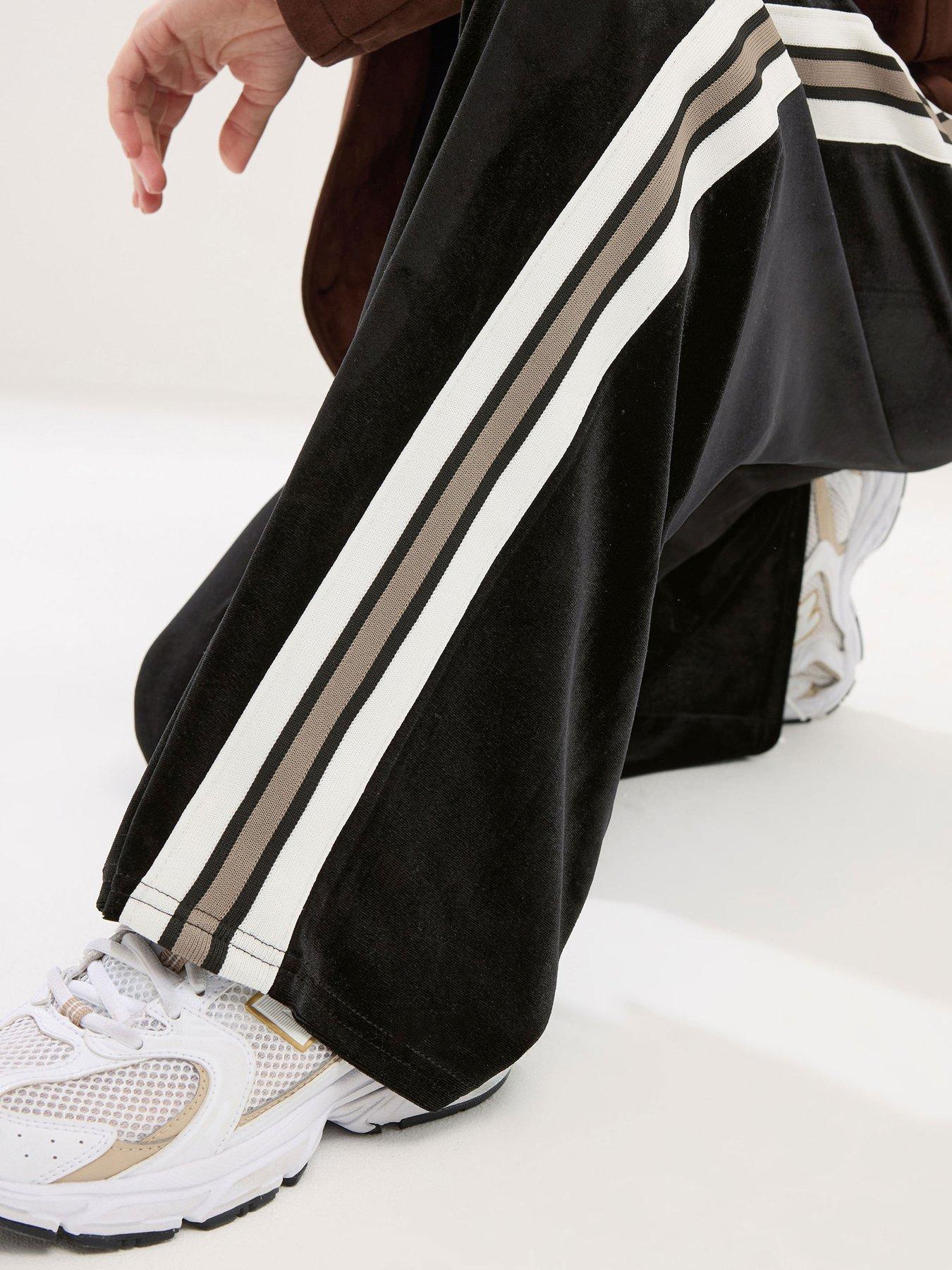  image of pixiegirl-petite-velour-side-stripe-wide-leg-trouser-black