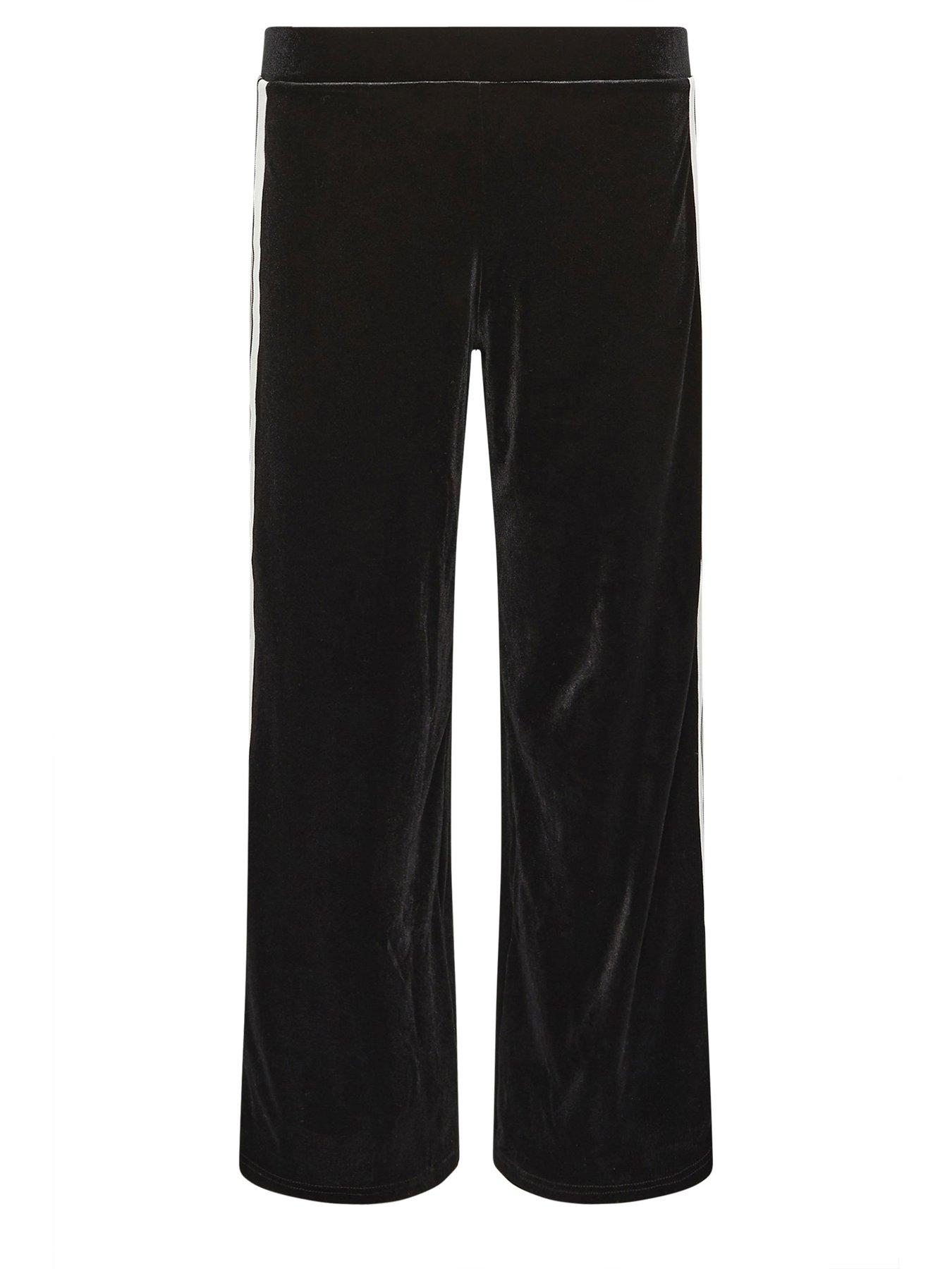 Image 5 of 5 of PixieGirl Petite Velour Side Stripe Wide Leg Trouser - Black