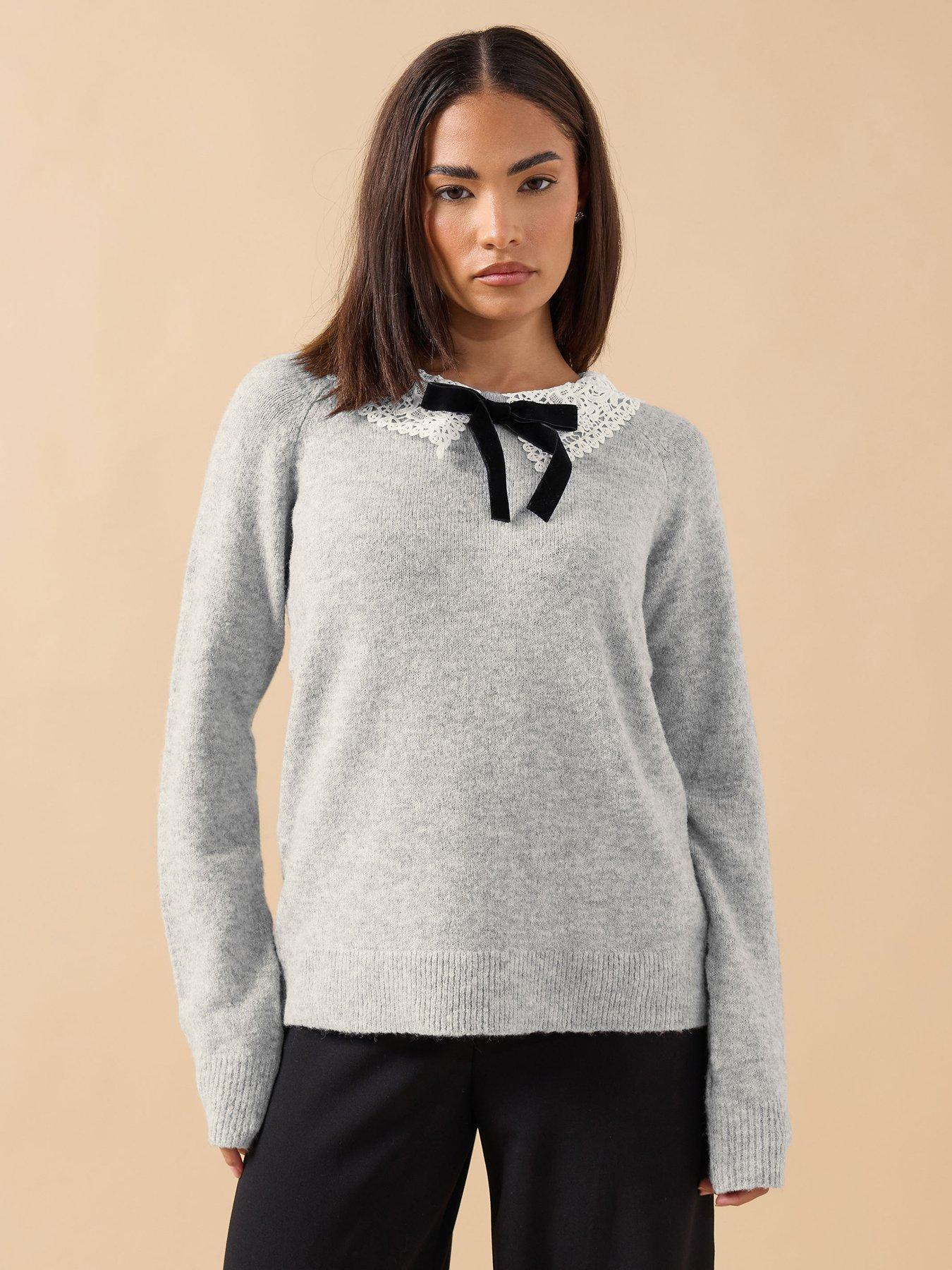 PixieGirl Petite Lace Collar Jumper - Grey