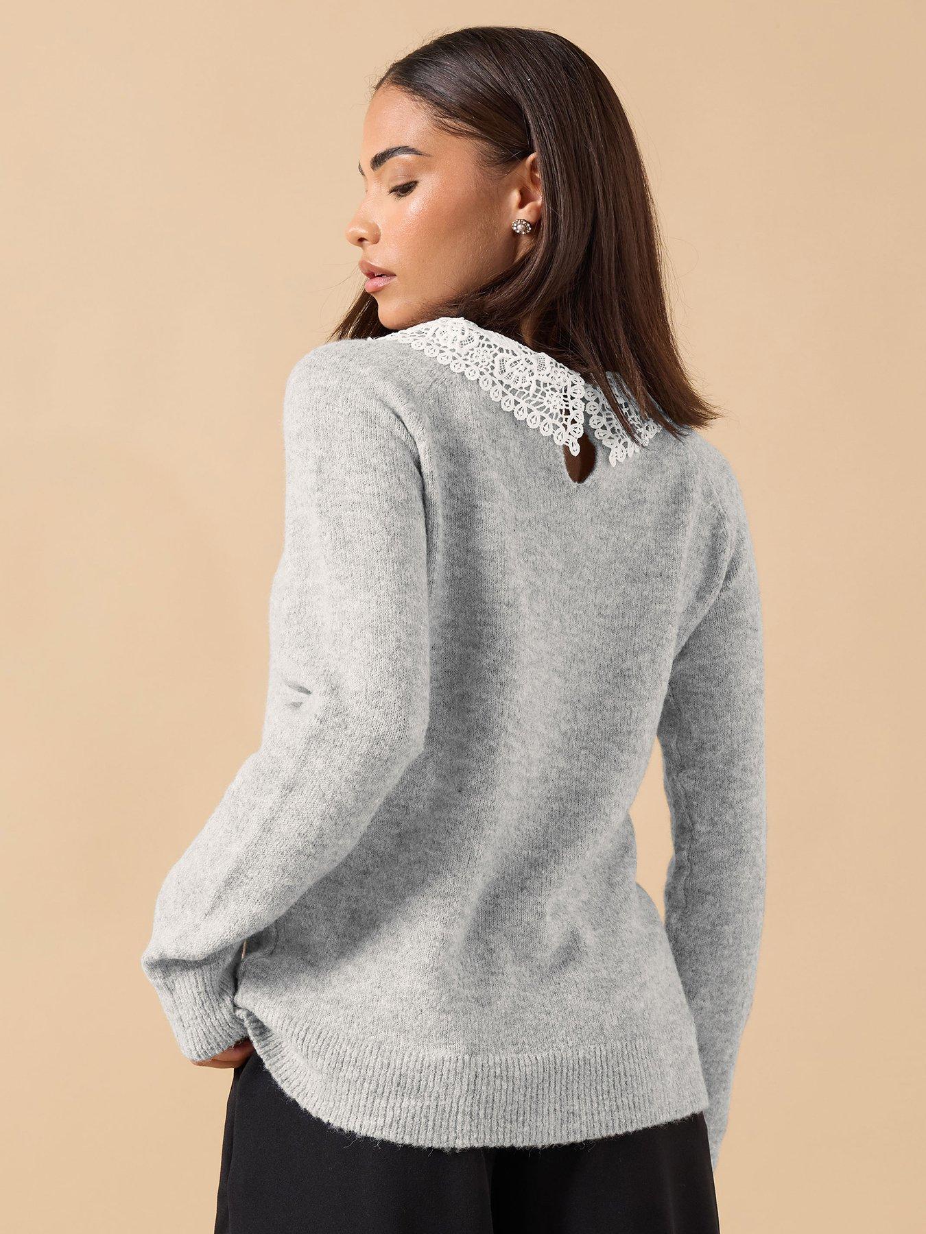 stillFront image of pixiegirl-petite-lace-collar-jumper-grey