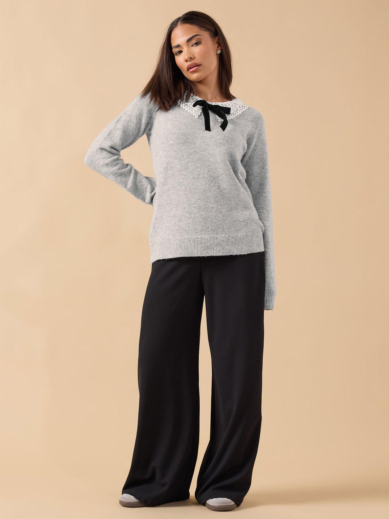 image of pixiegirl-petite-lace-collar-jumper-grey