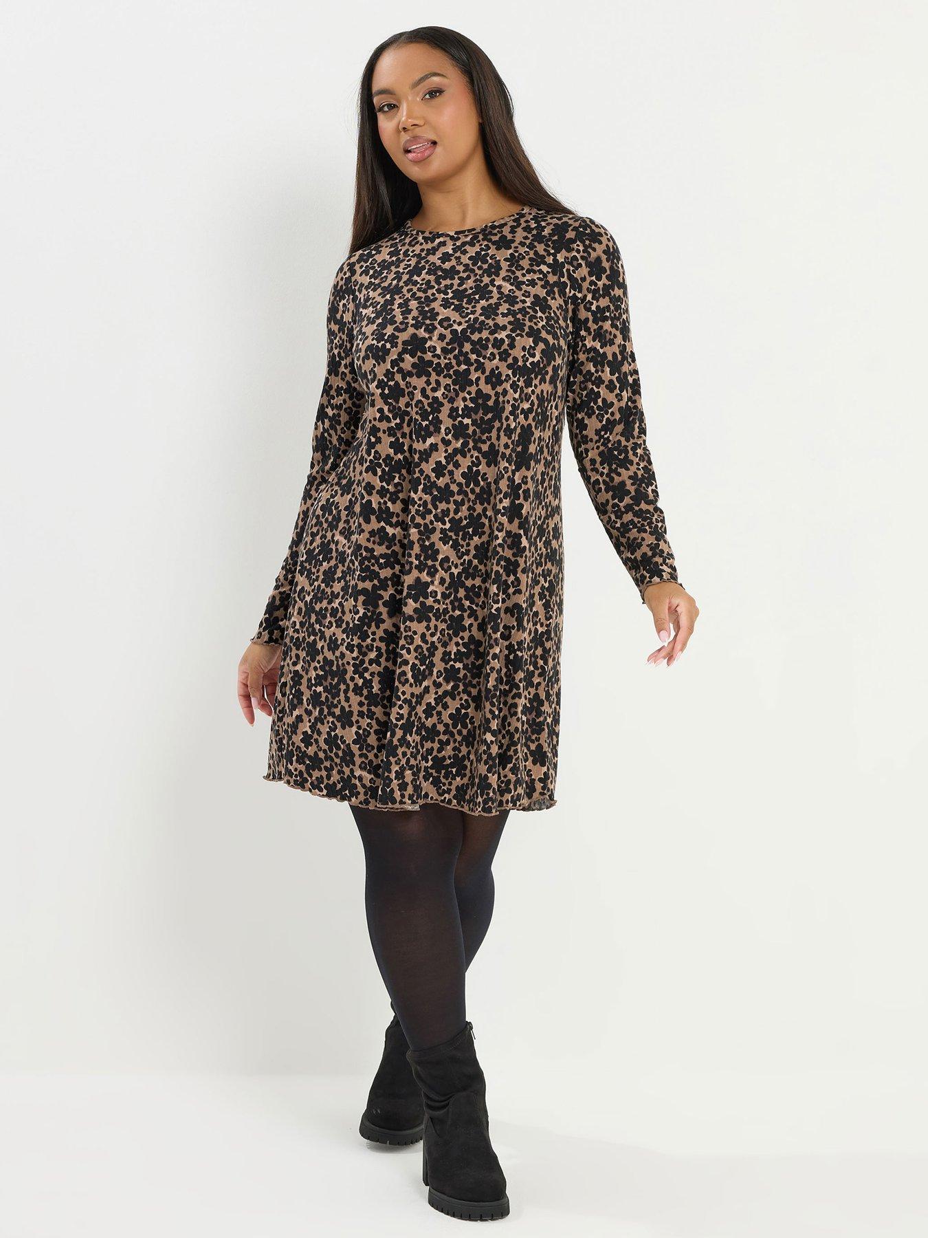  image of yours-curve-printed-rib-tunic-dress-natural