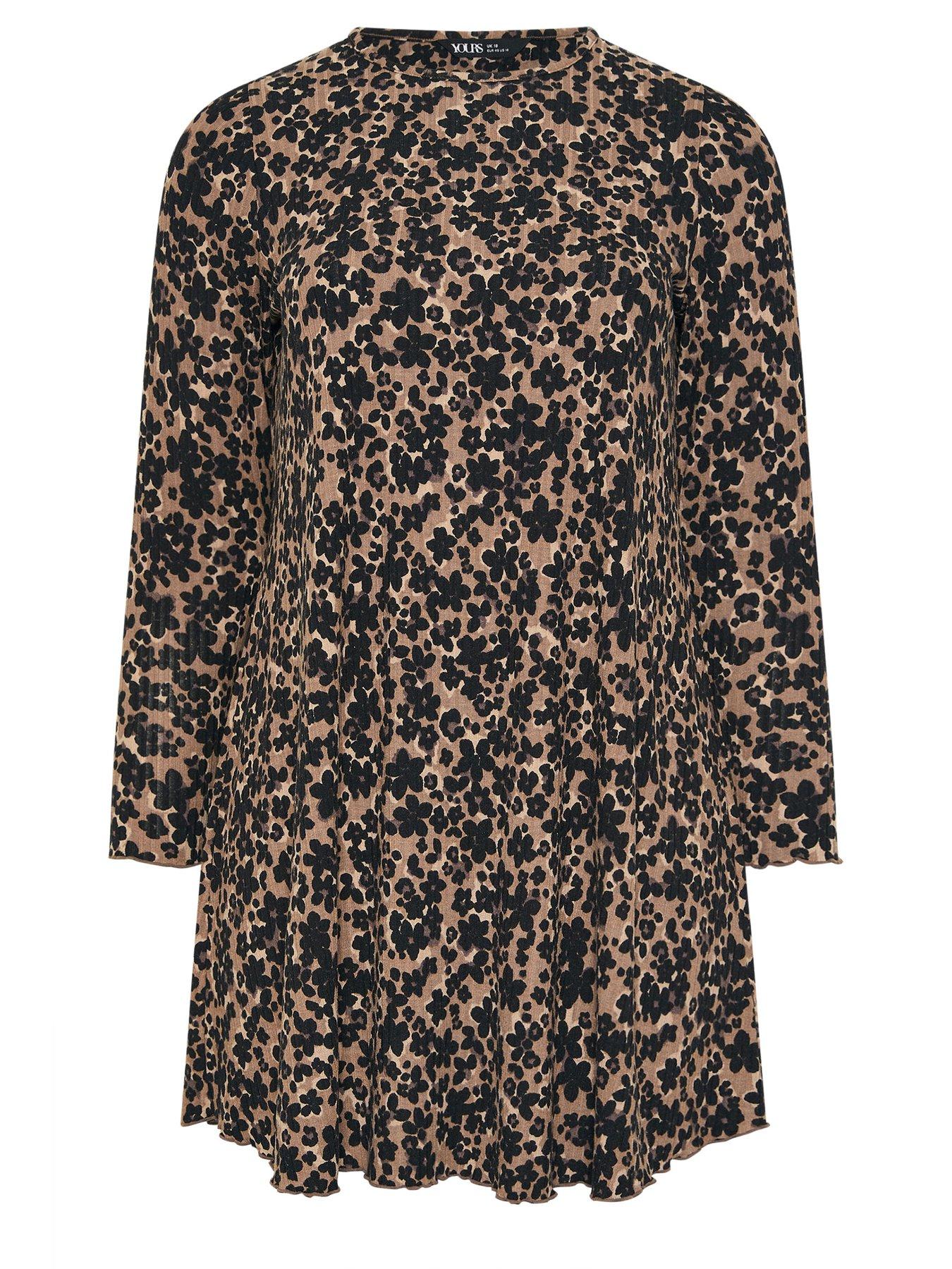  image of yours-curve-printed-rib-tunic-dress-natural