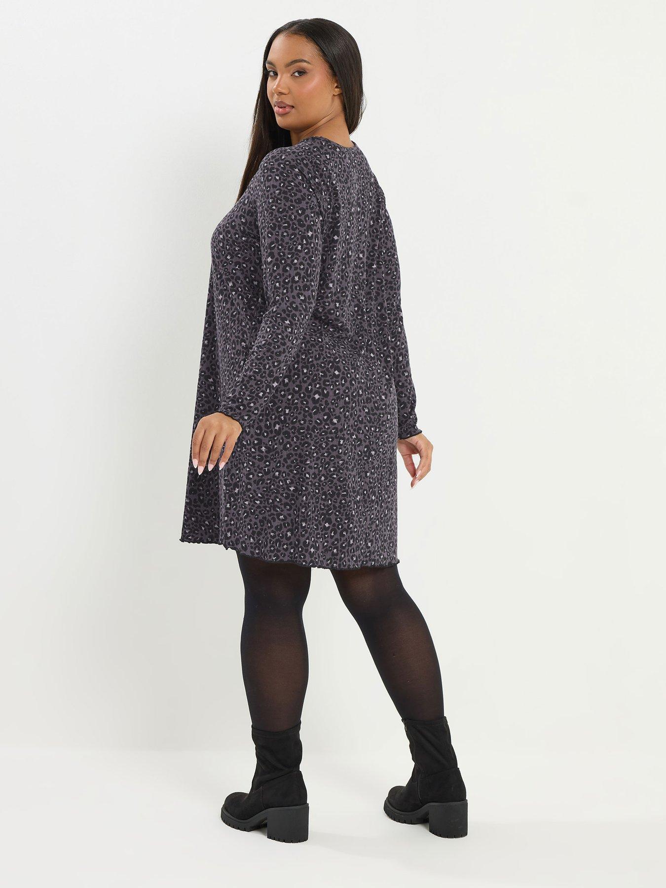  image of yours-curve-printed-rib-tunic-dress-grey