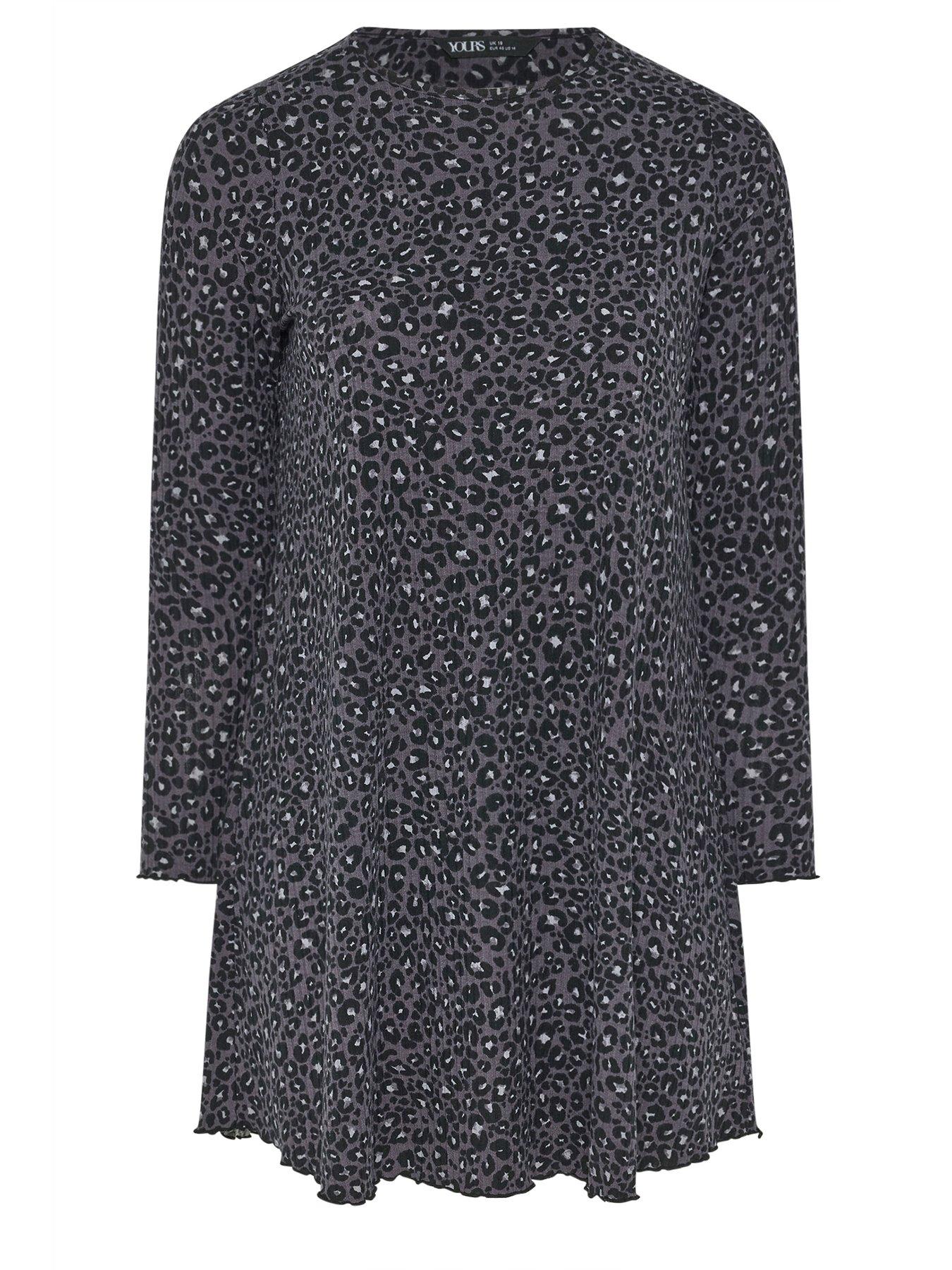  image of yours-curve-printed-rib-tunic-dress-grey