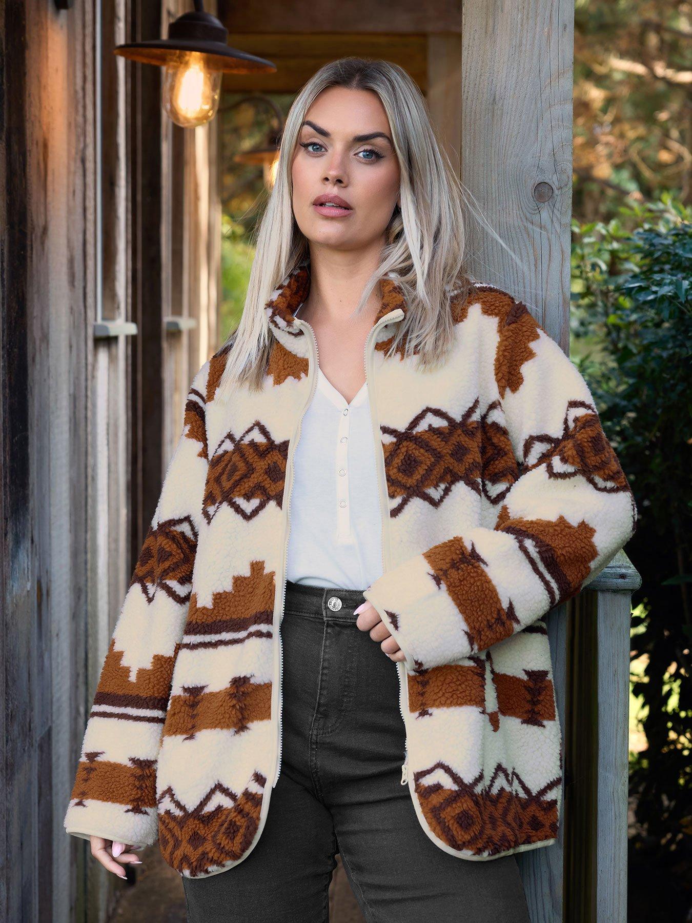  image of yours-curve-zip-through-borg-fairisle-fleece-brown