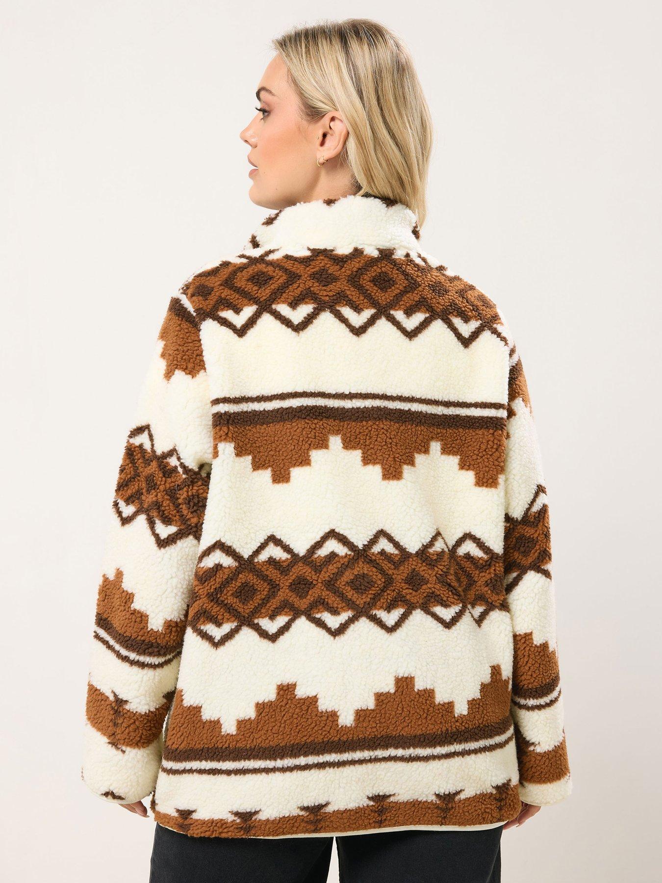  image of yours-curve-zip-through-borg-fairisle-fleece-brown