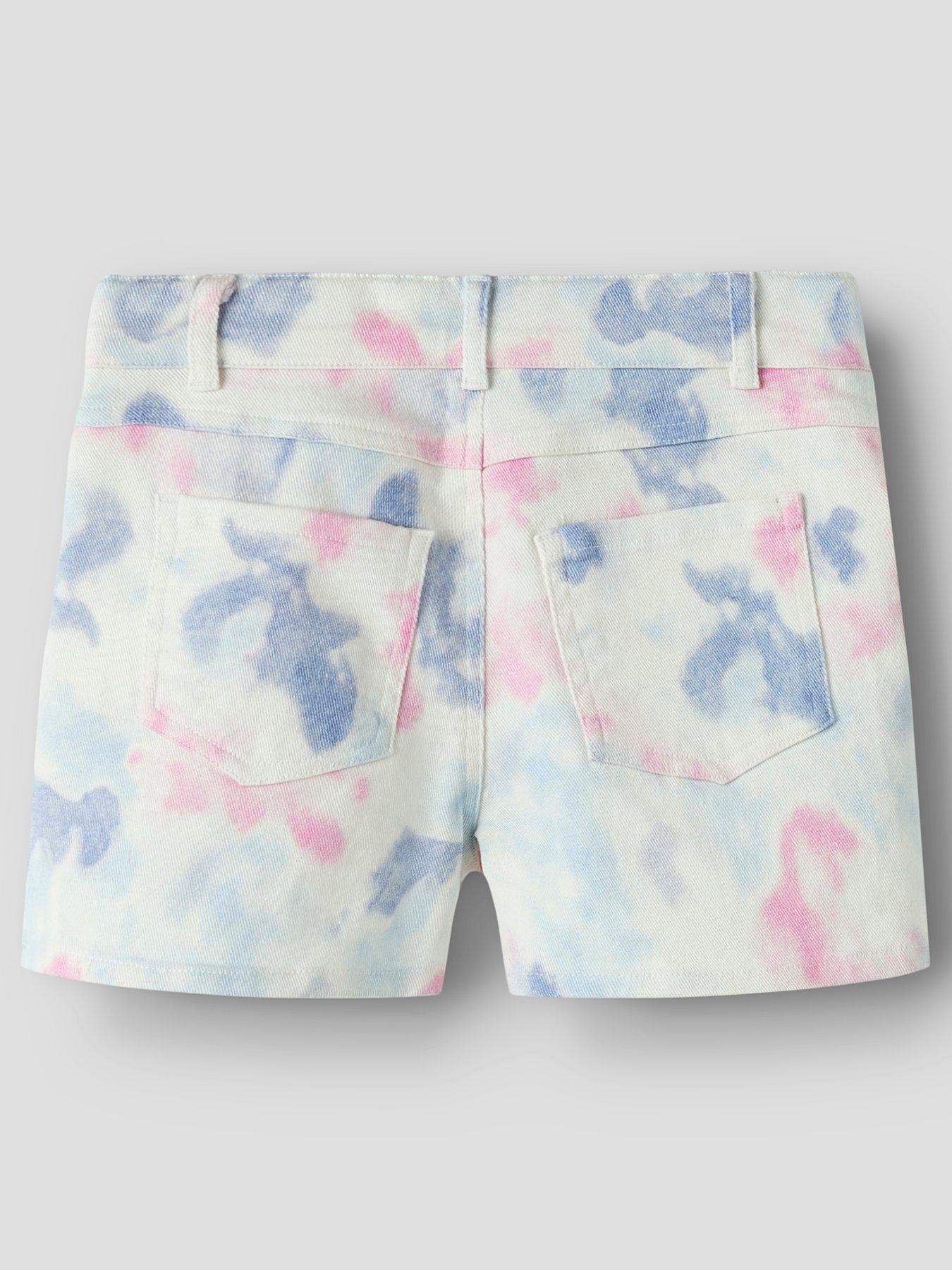 Image 2 of 3 of Name It Girls Tie Dye Denim Shorts - White