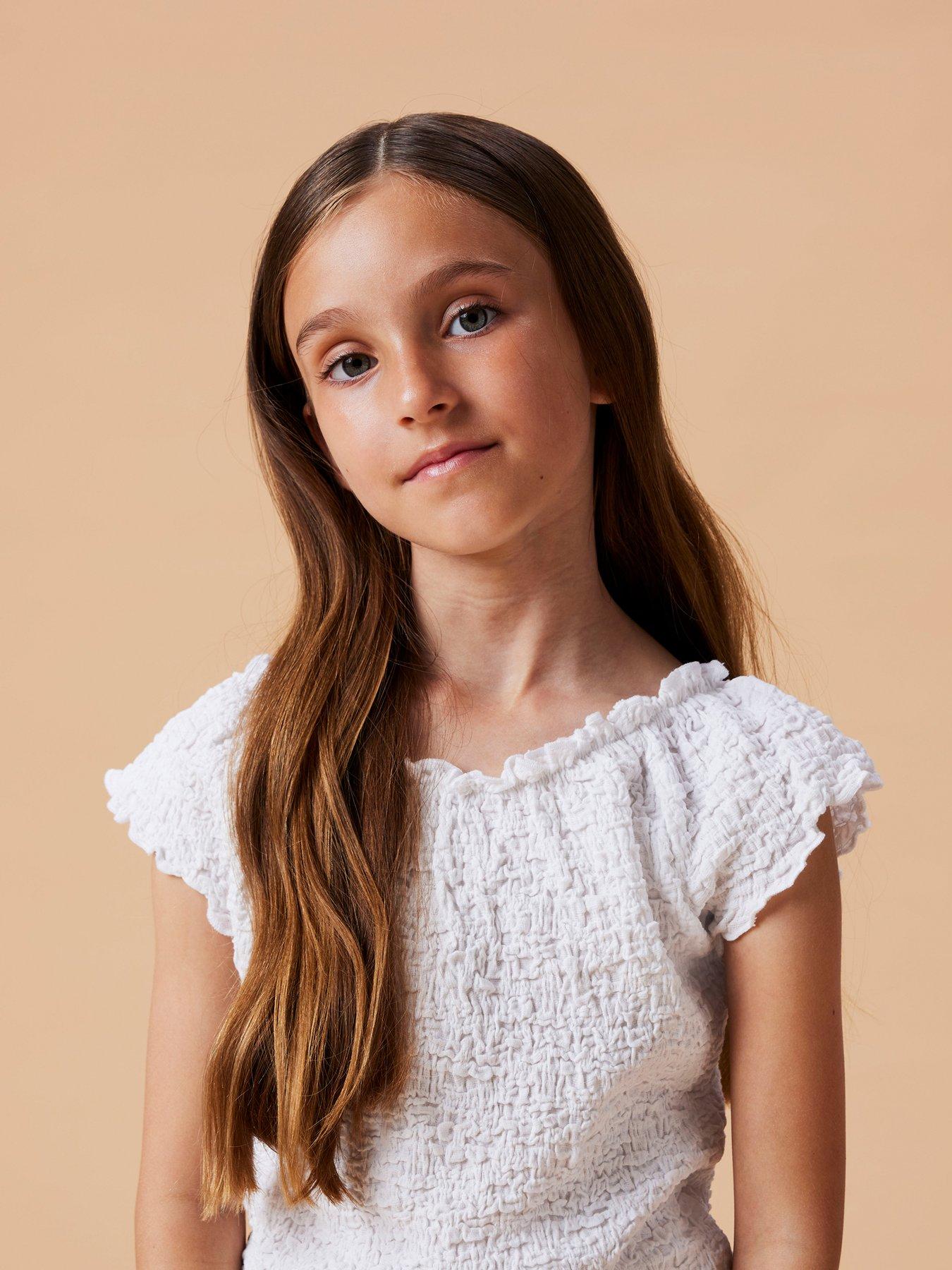 Image 5 of 5 of Name It Girls Crinkle Bardot Top - White