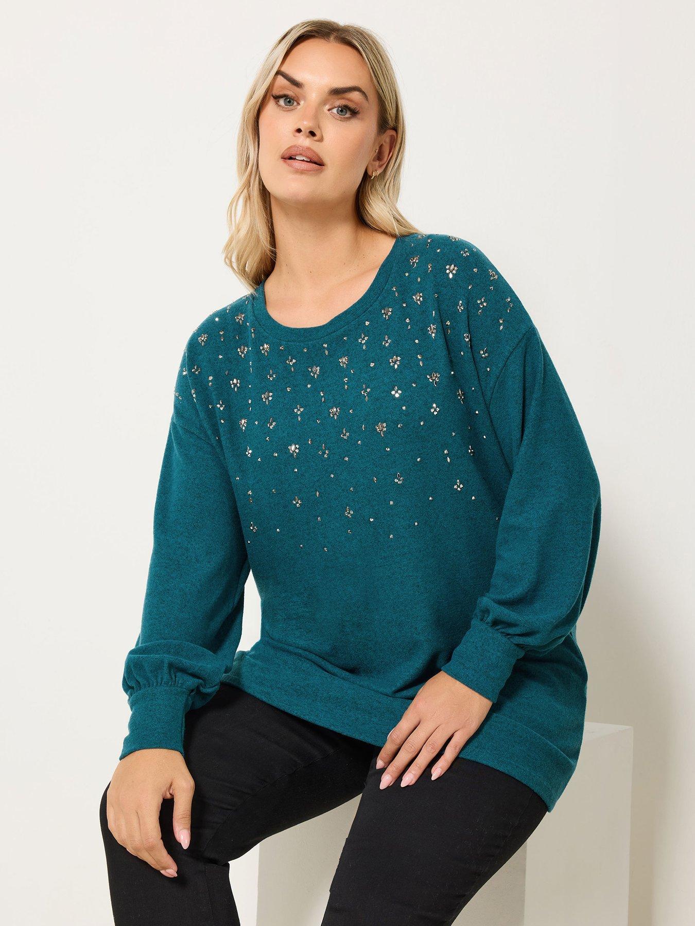 yours-curve-diamante-embellished-jumper-blue