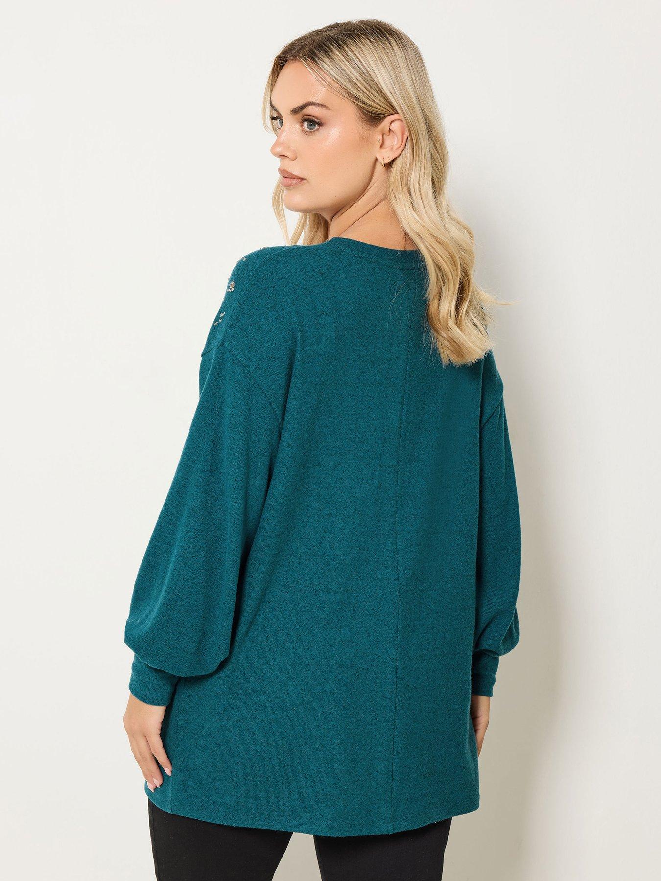 stillFront image of yours-curve-diamante-embellished-jumper-blue