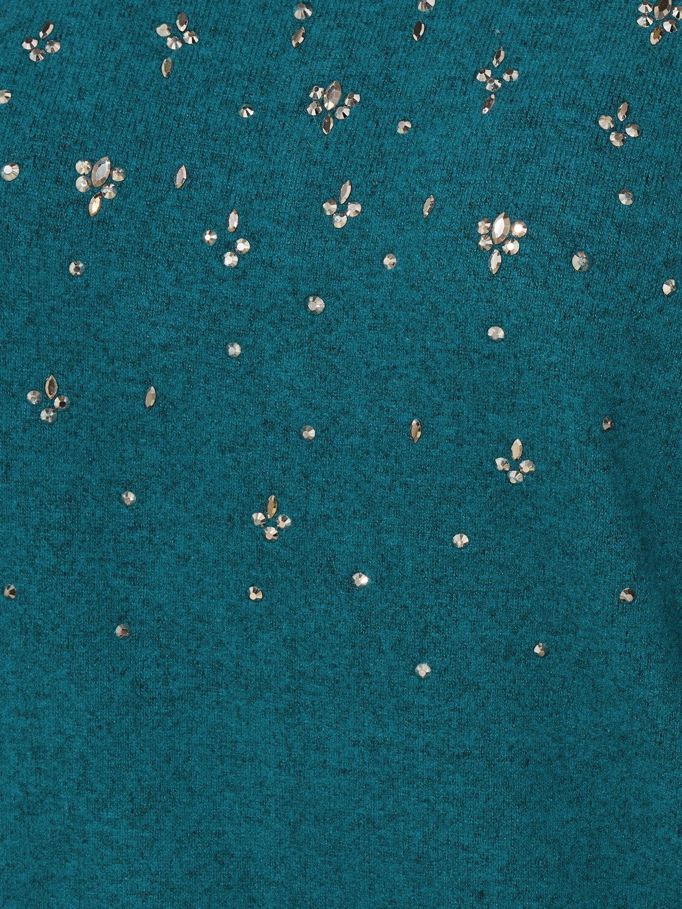  image of yours-curve-diamante-embellished-jumper-blue