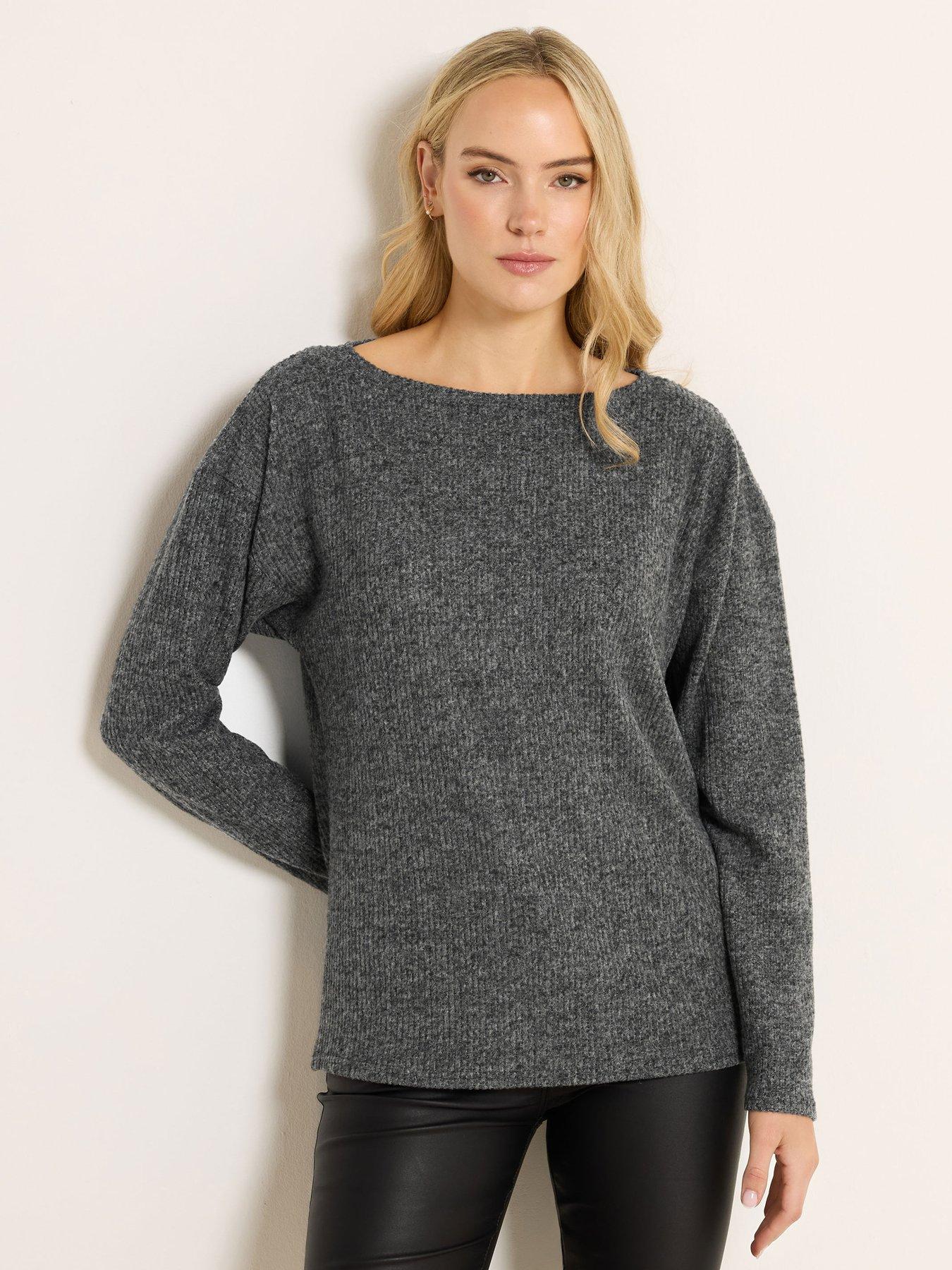 front image of long-tall-sally-rib-batwing-top-grey