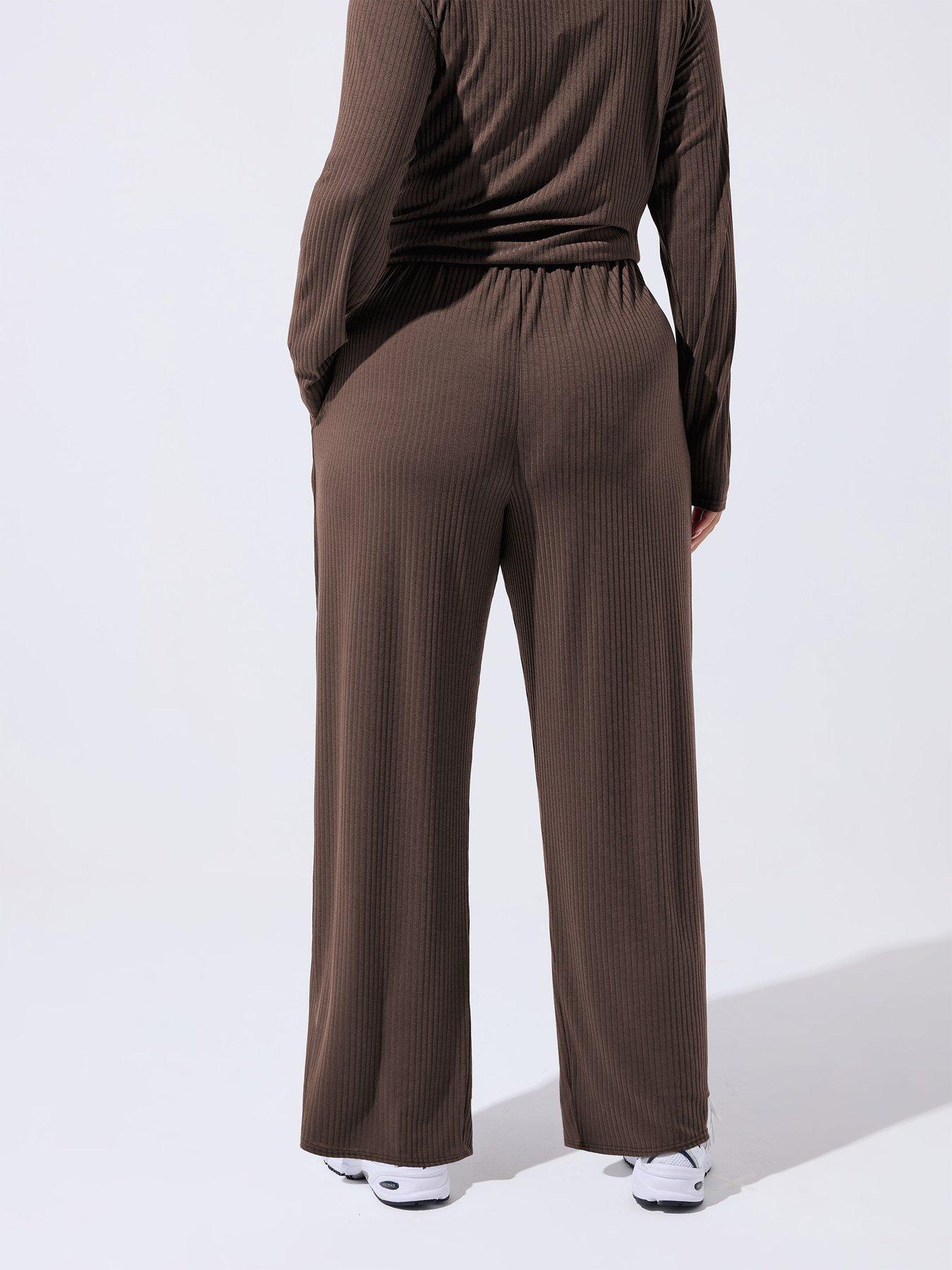 stillFront image of yours-curve-wide-leg-lounge-trouser-brown