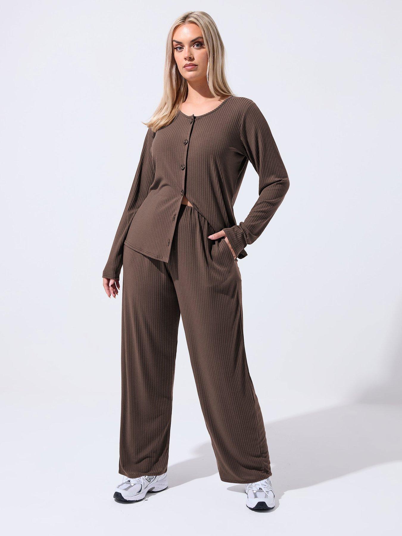  image of yours-curve-wide-leg-lounge-trouser-brown