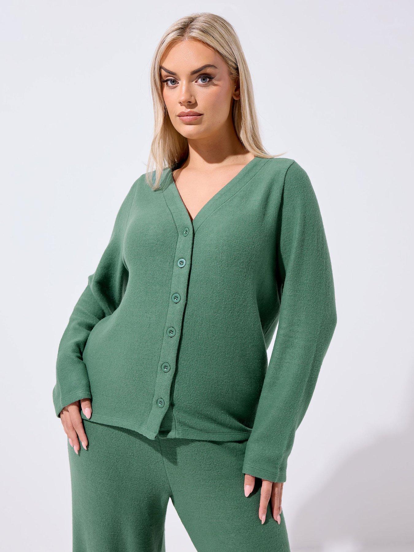 Yours Curve Button Thru Cardigan - Green