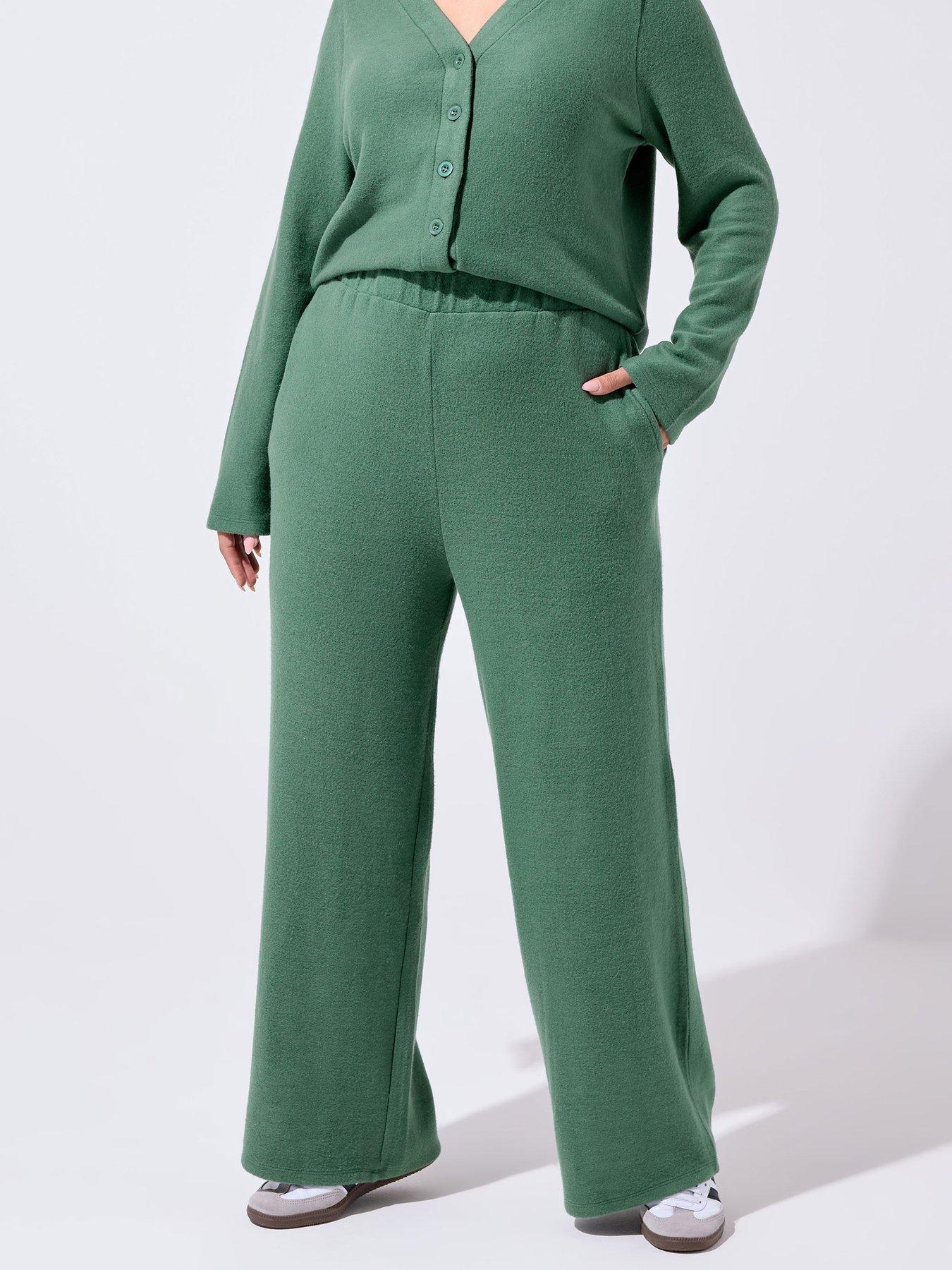 Yours Curve Wide Leg Lounge Trouser - Green
