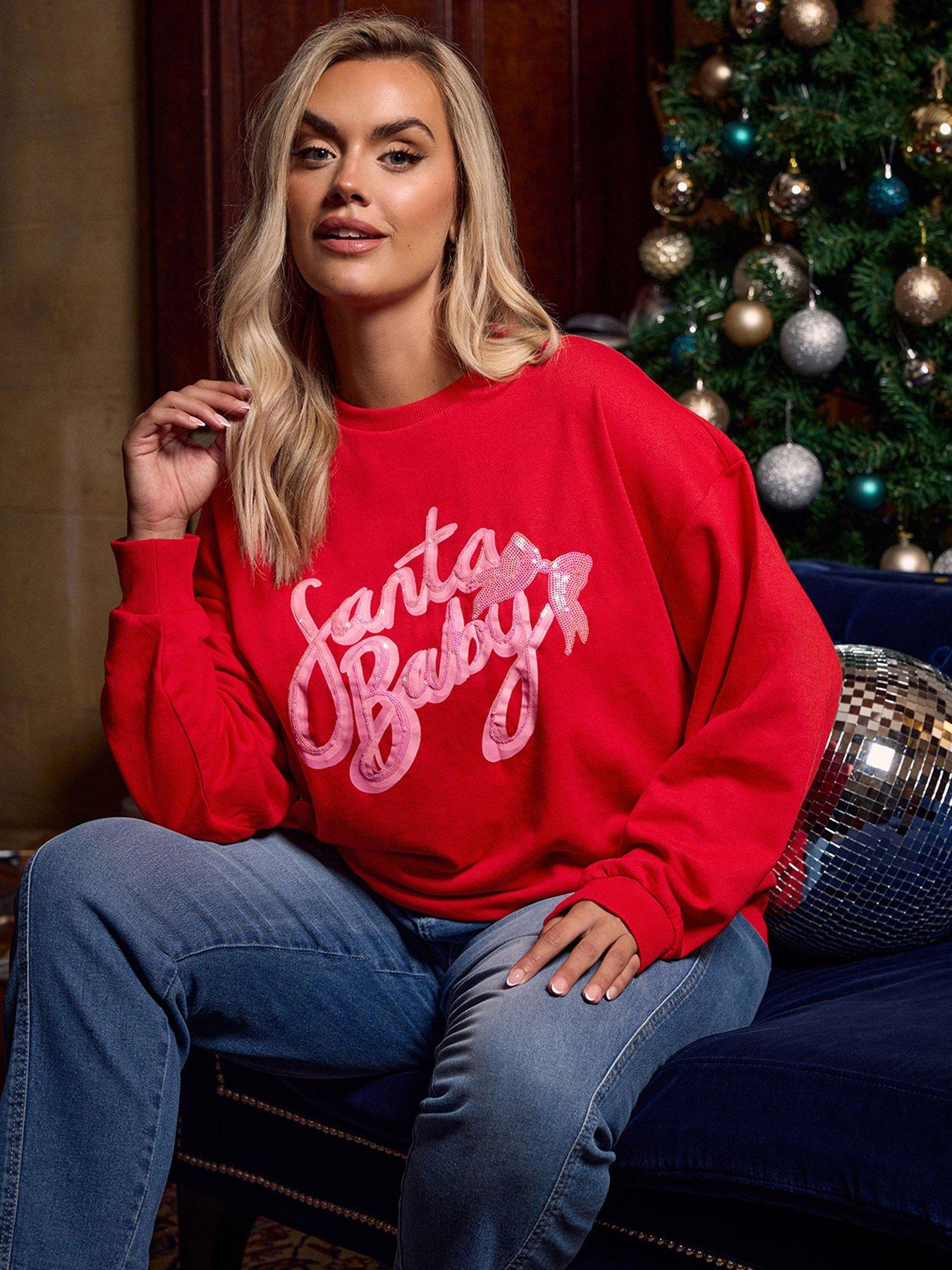 Yours Curve Santa Baby Bow Novelty Sweatshirt - Red