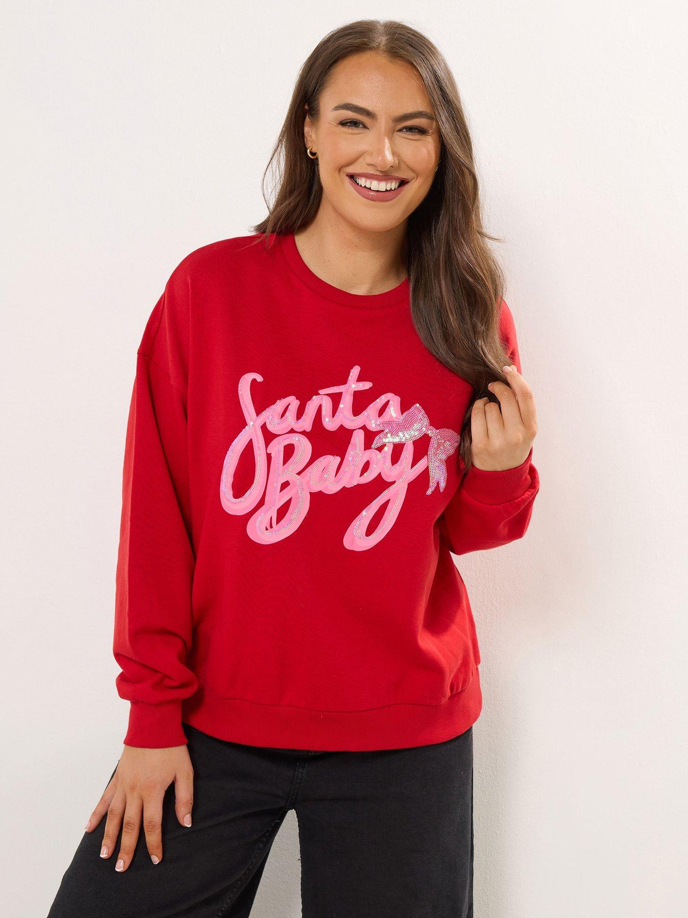  image of yours-curve-santa-baby-bow-novelty-sweatshirt-red