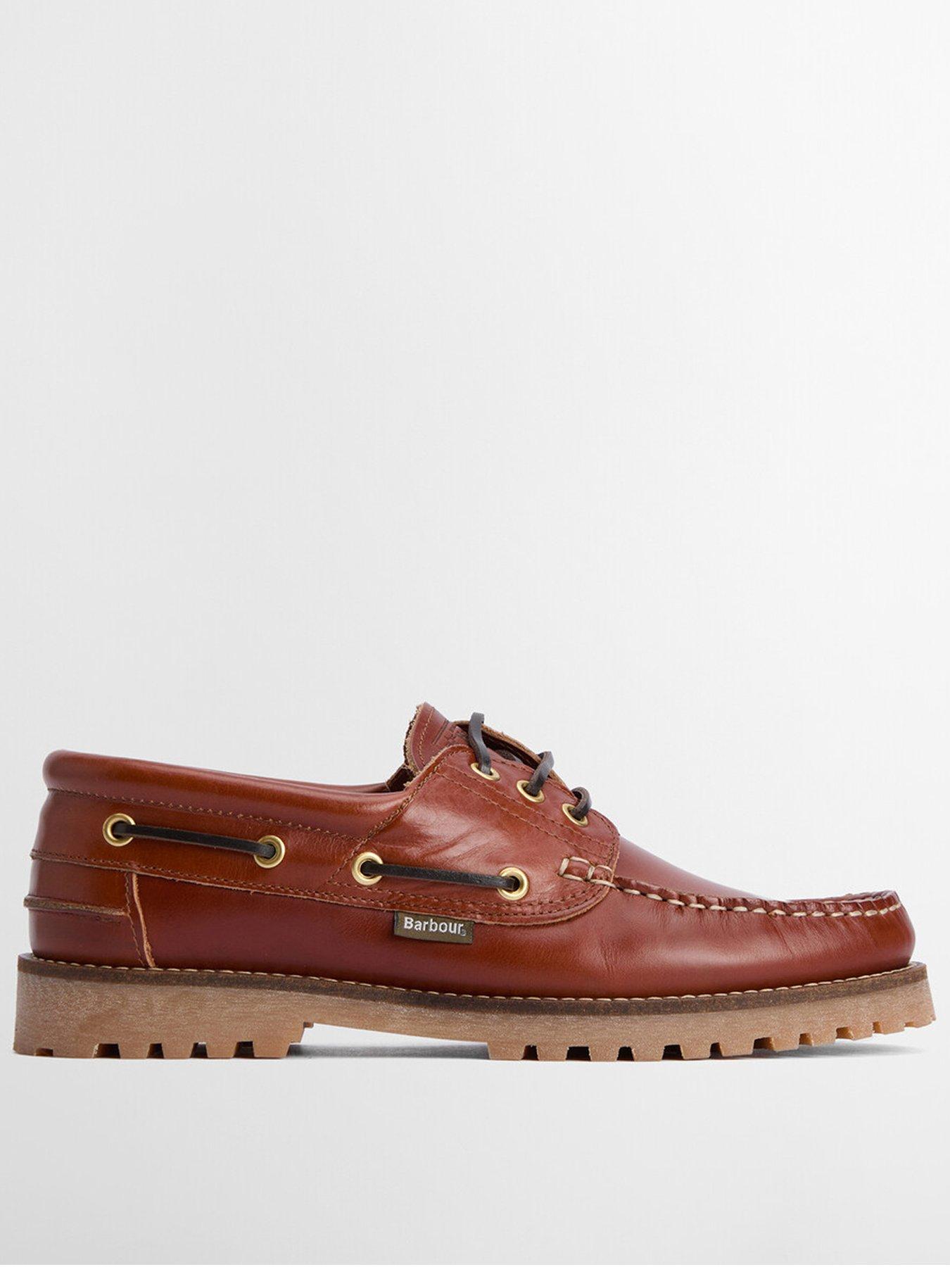 barbour-deck-boat-shoes-tan-dark-brown