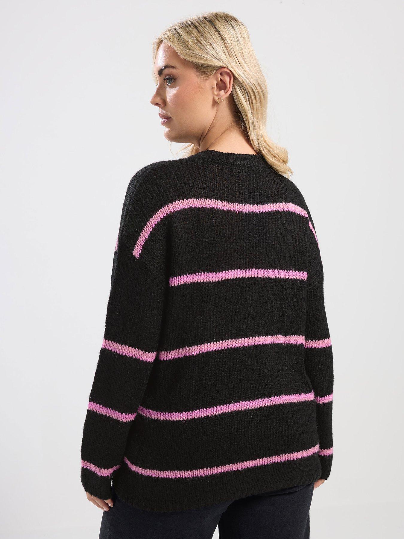  image of yours-curve-yarn-stripe-jumper-black
