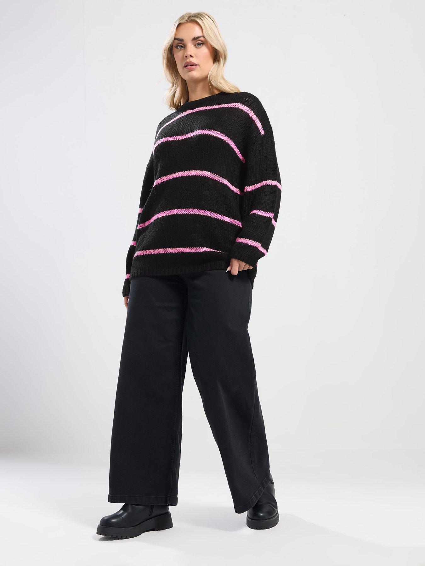  image of yours-curve-yarn-stripe-jumper-black