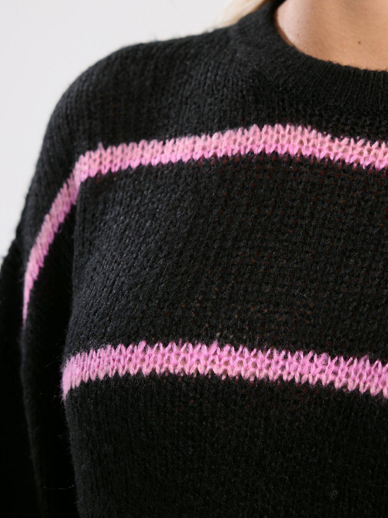  image of yours-curve-yarn-stripe-jumper-black