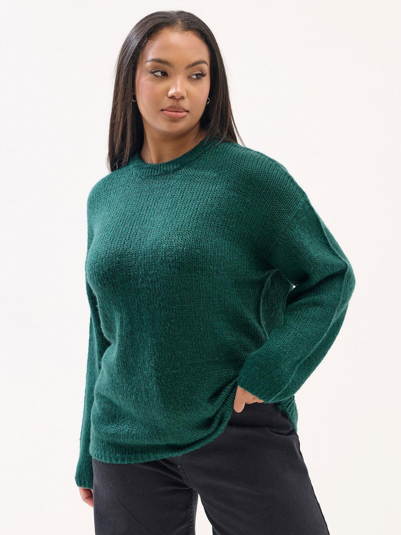 Yours Curve Yarn Stripe Jumper - Green
