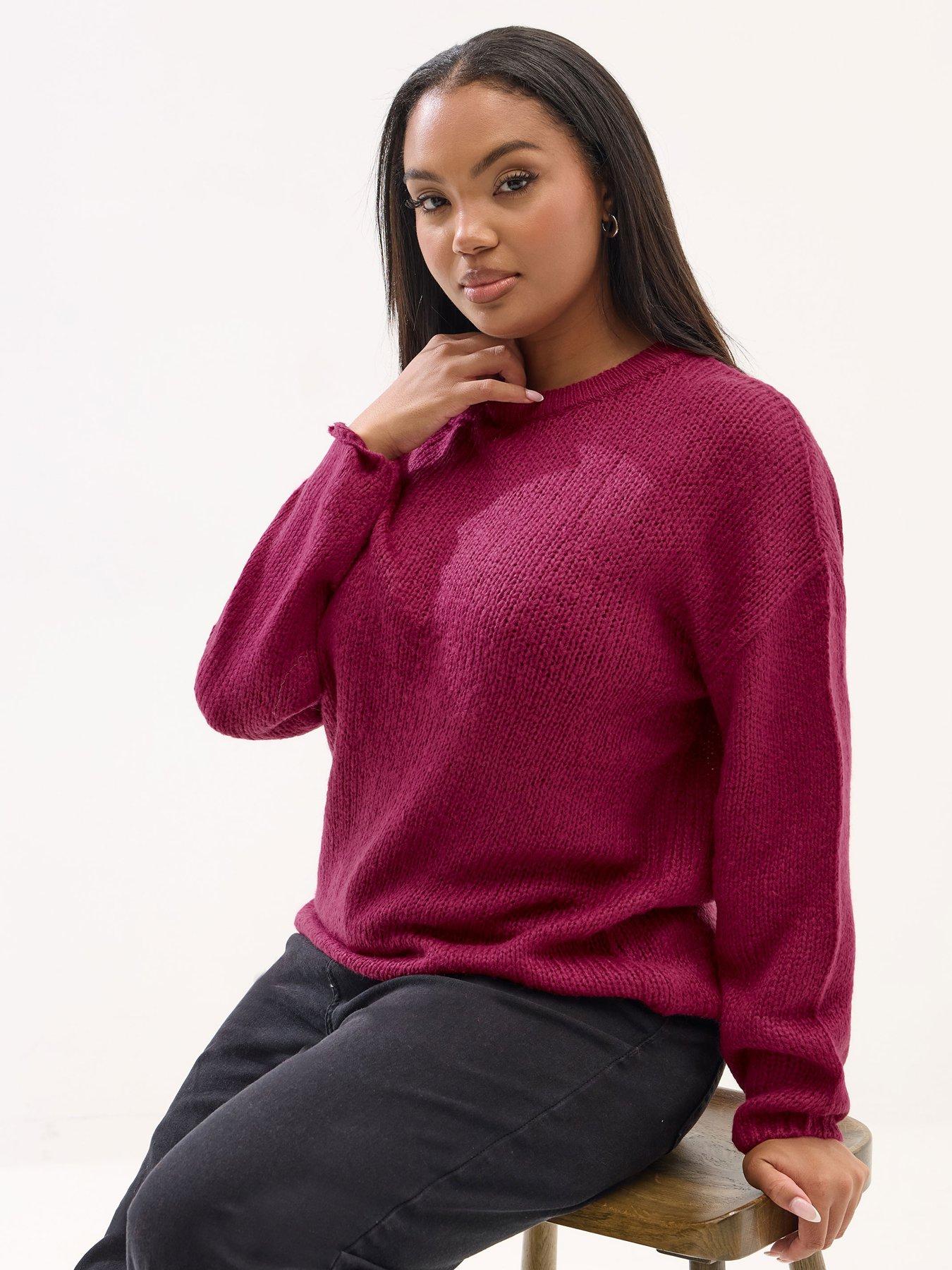 Yours Curve Yarn Stripe Jumper - Pink