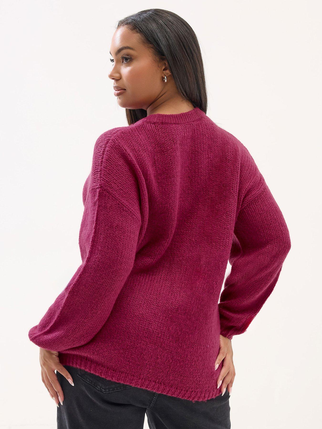 stillFront image of yours-curve-yarn-stripe-jumper-pink