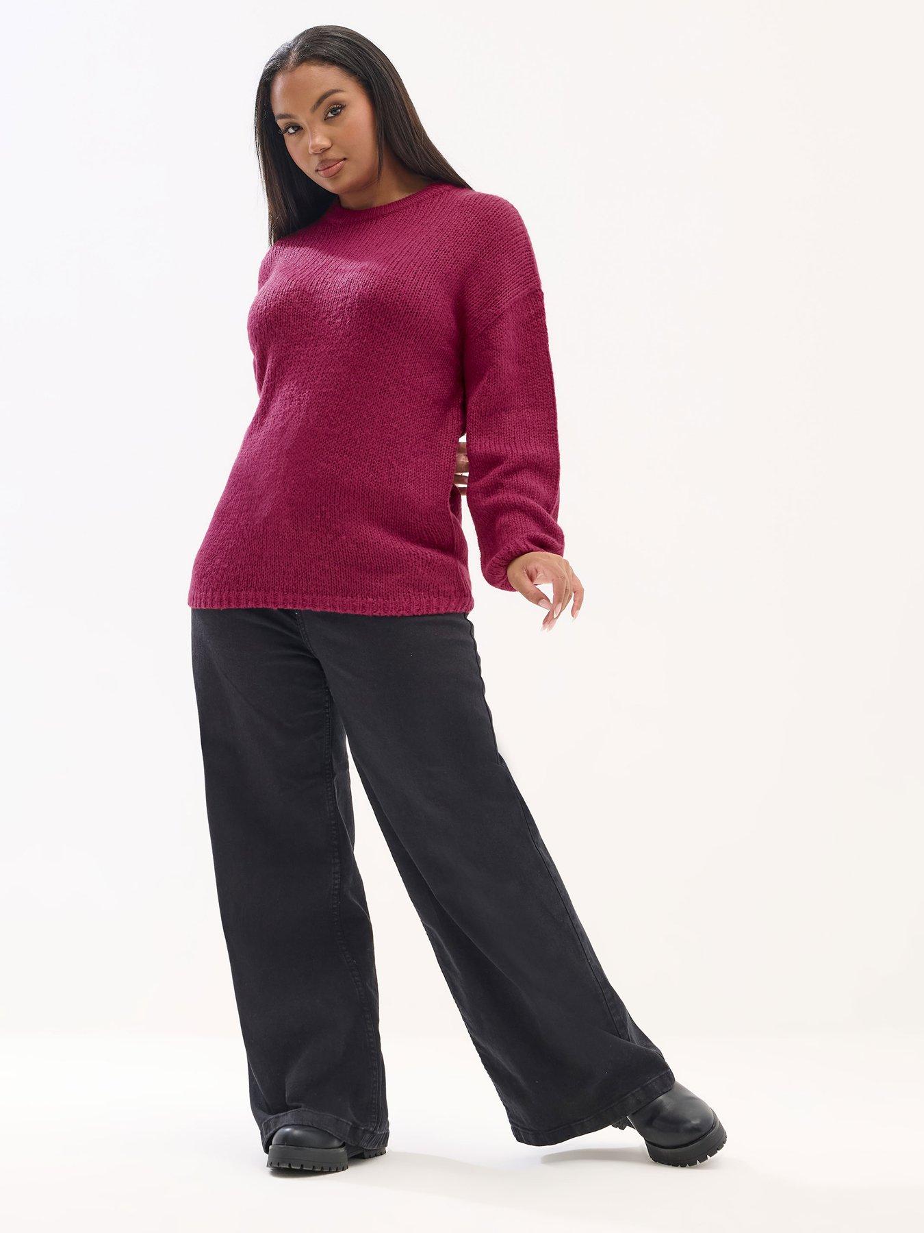  image of yours-curve-yarn-stripe-jumper-pink