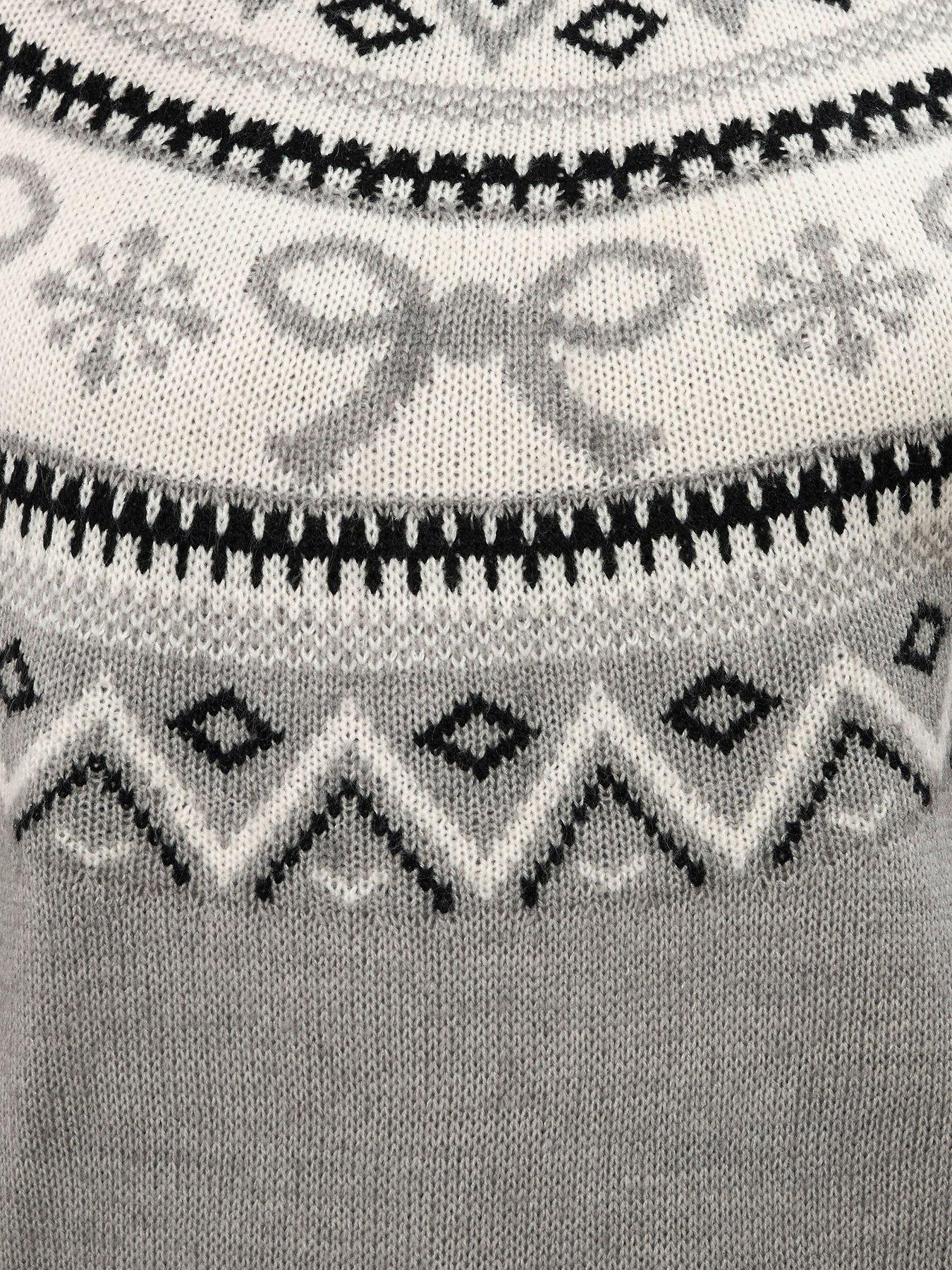 Image 4 of 4 of Yours Curve Bow Fairisle Jumper - Grey