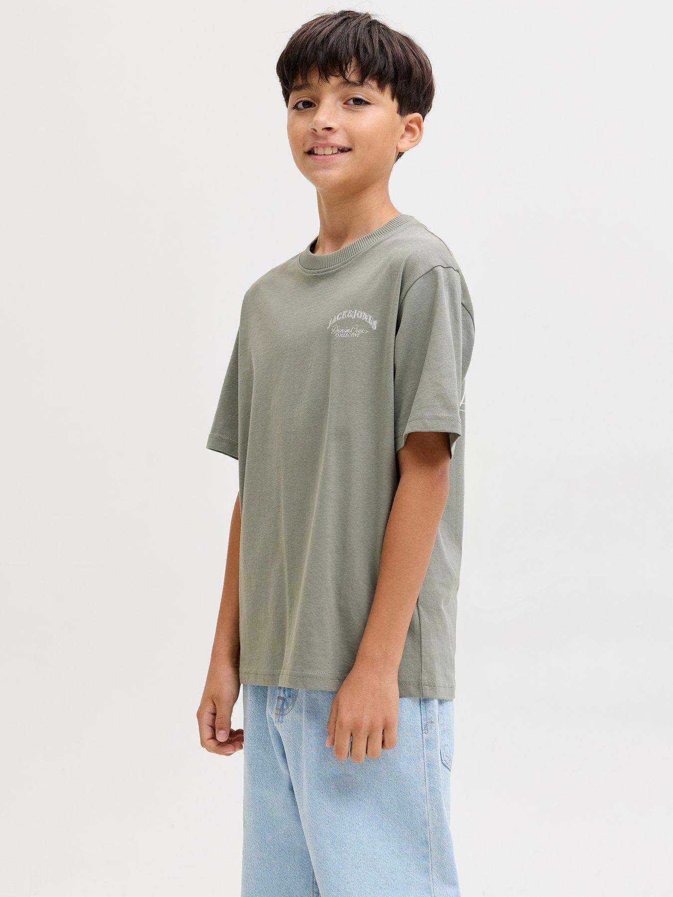 Jack & Jones Junior Boys Back Print Relaxed Short Sleeve Tshirt - Khaki