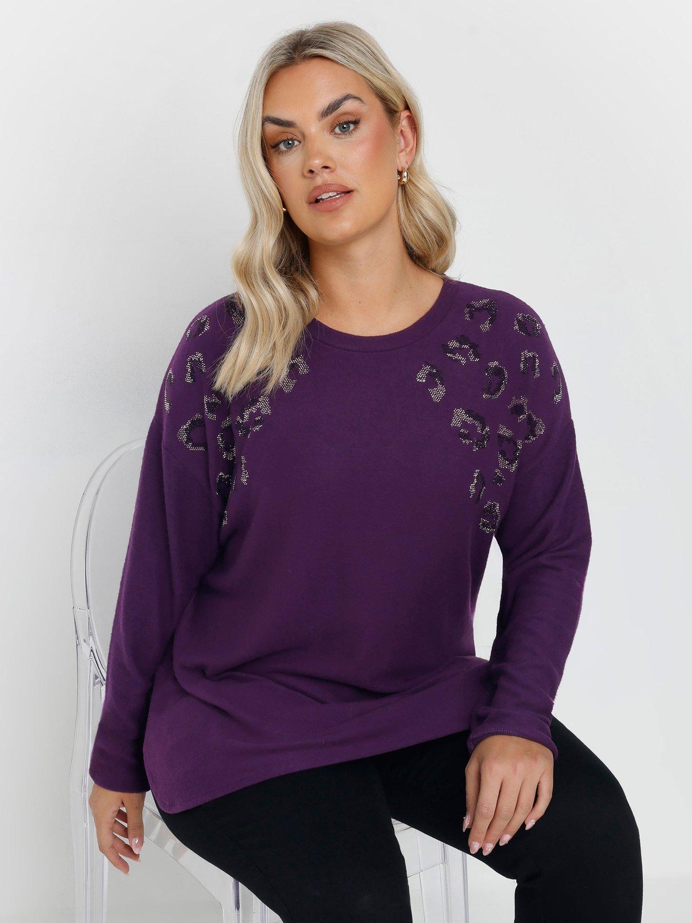 Yours Curve Leopard Embellished Jumper - Purple