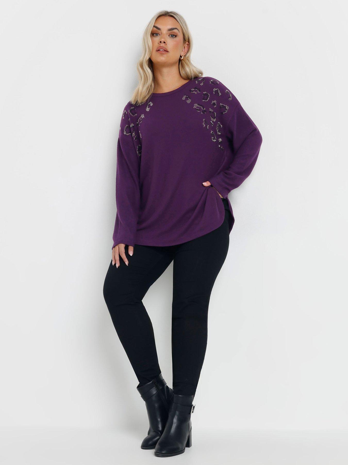 Image 3 of 4 of Yours Curve Leopard Embellished Jumper - Purple