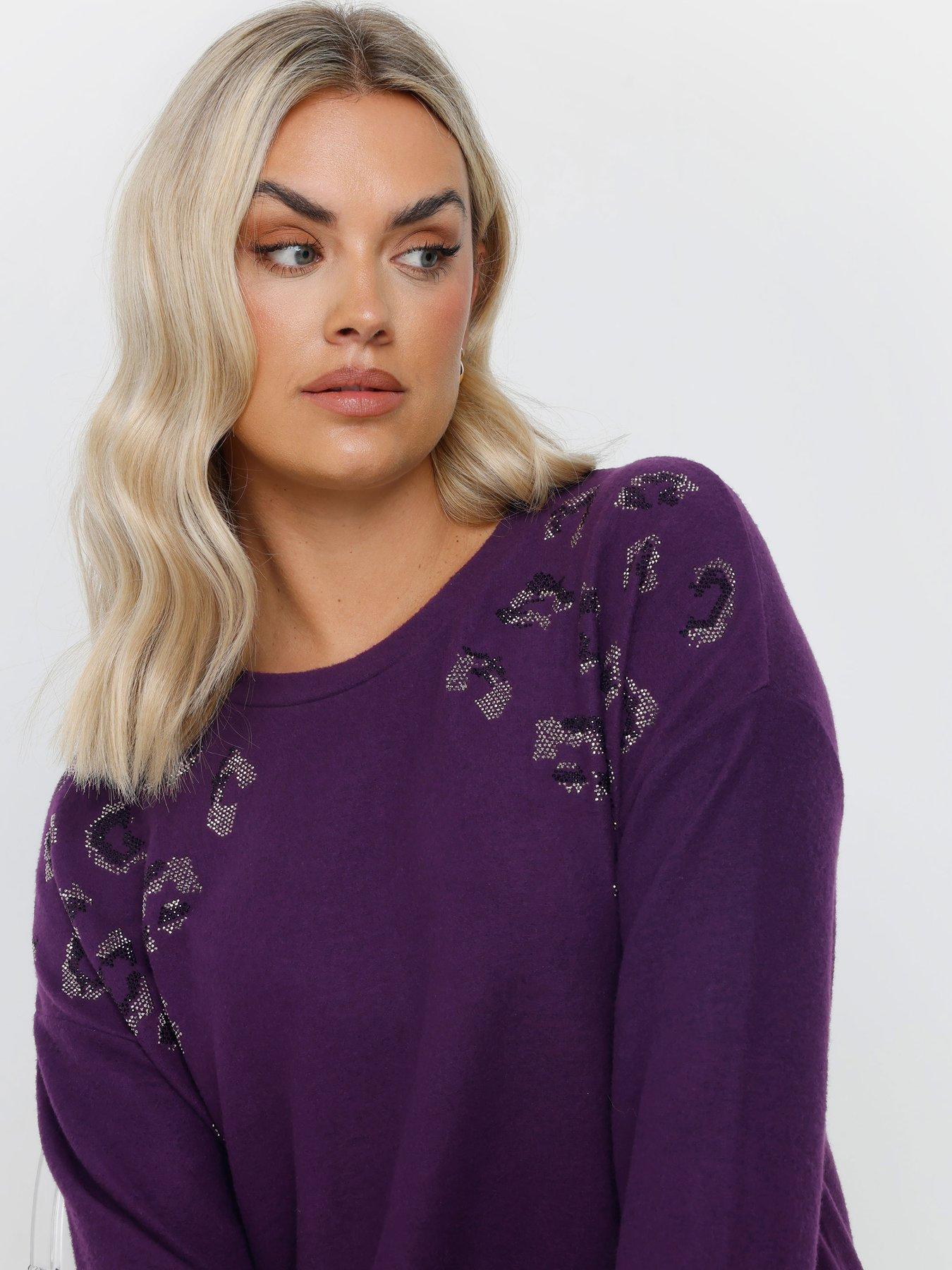 Image 4 of 4 of Yours Curve Leopard Embellished Jumper - Purple