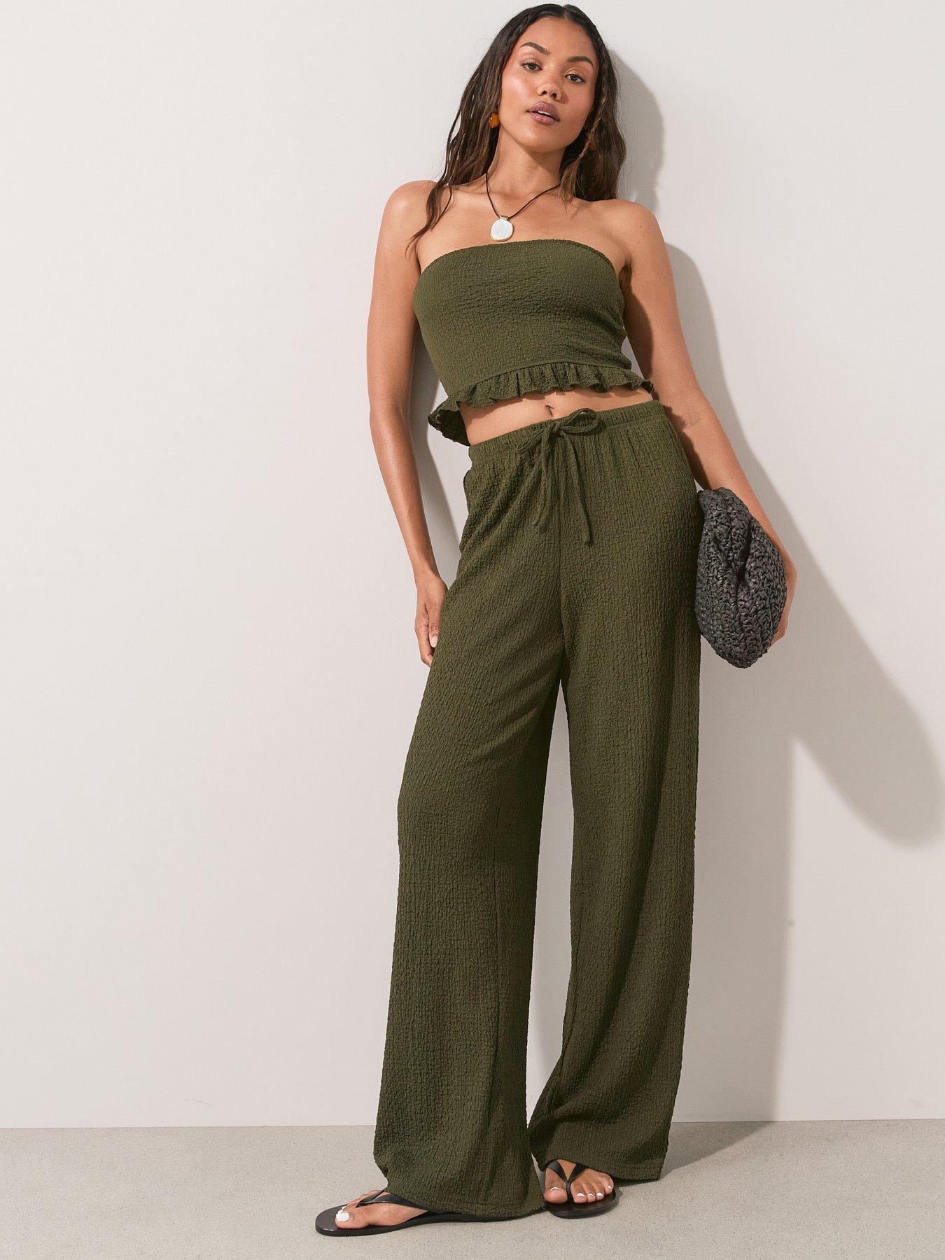 The Very Collection Crinkle Co Ord Beach Trousers - Khaki