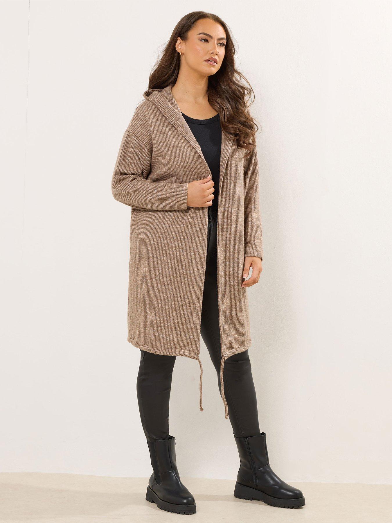 Yours Curve Soft Touch Hood Ribbed Cardigan - Natural