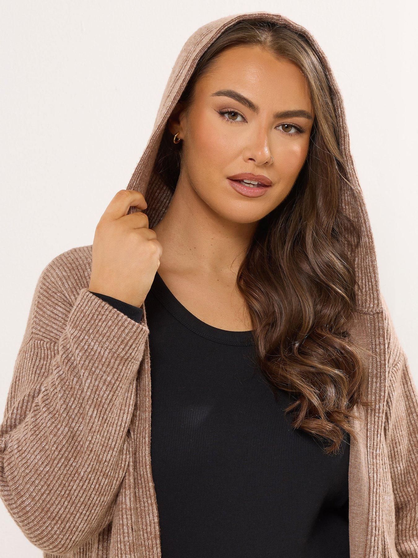 Image 4 of 4 of Yours Curve Soft Touch Hood Ribbed Cardigan - Natural