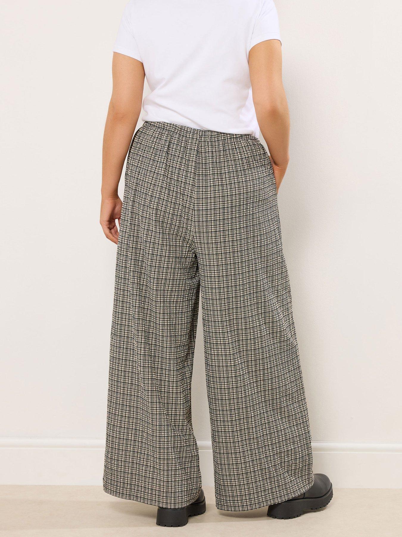 Image 2 of 4 of Yours Curve Check Pull On Wide Leg Trouser - Natural