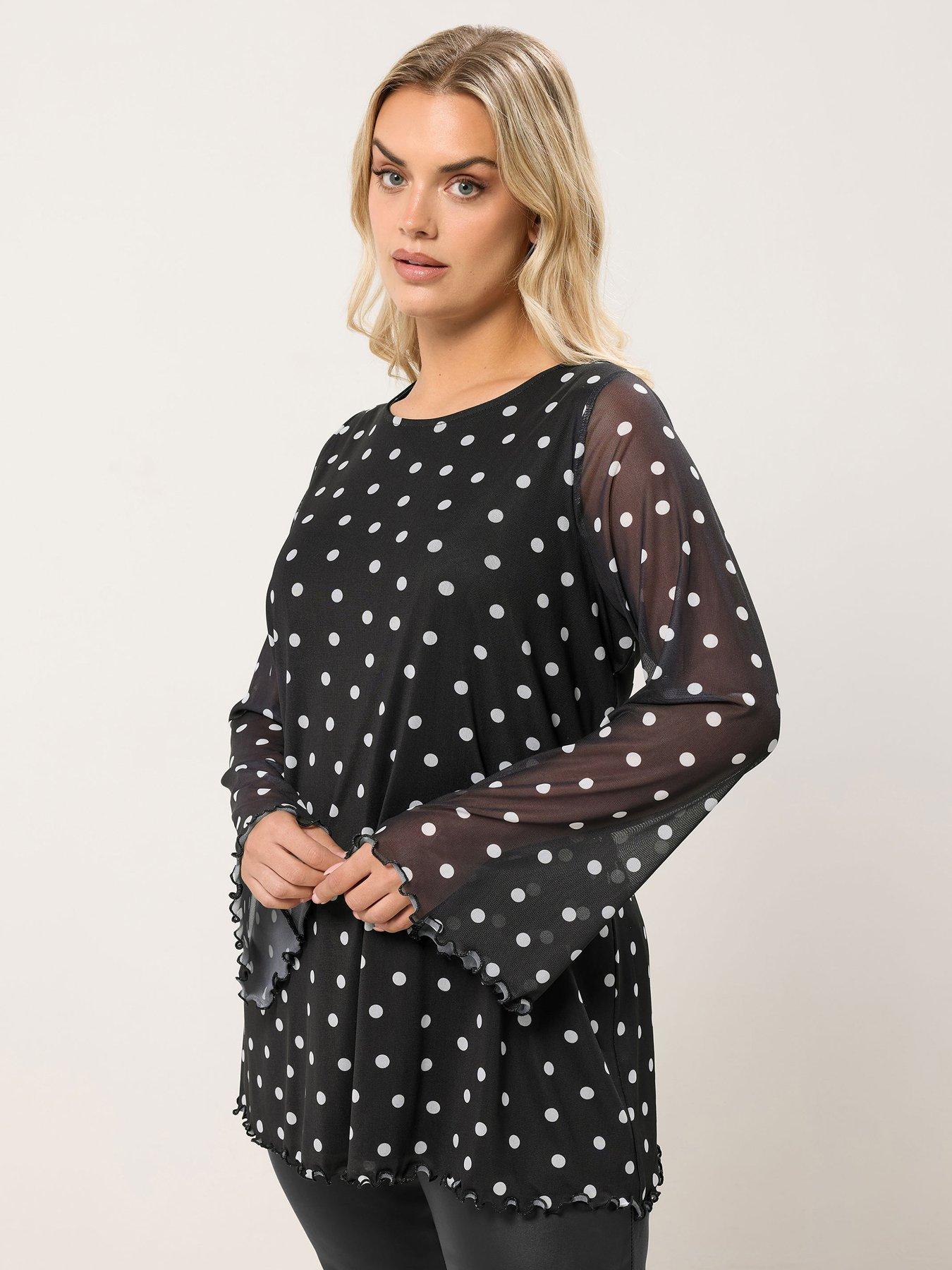 Yours Curve Flare Sleeve Mesh Swing Top - Black