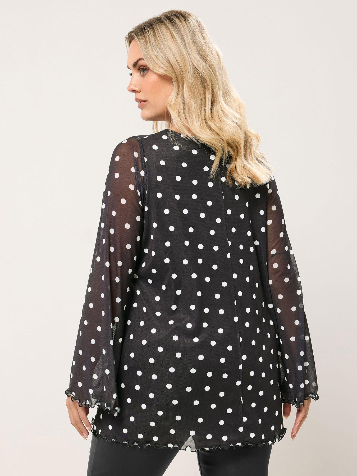 Image 2 of 4 of Yours Curve Flare Sleeve Mesh Swing Top - Black