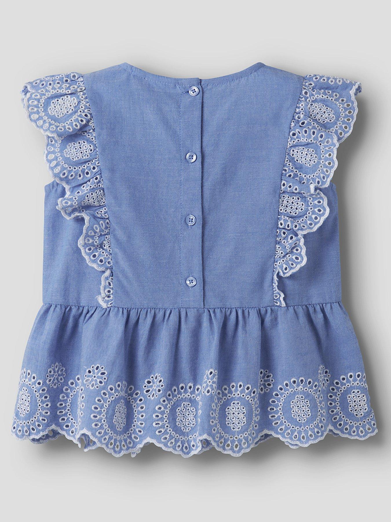 Image 2 of 3 of Name It Mini Girls Chambray Embroidered Co-ord Blouse - Blue
