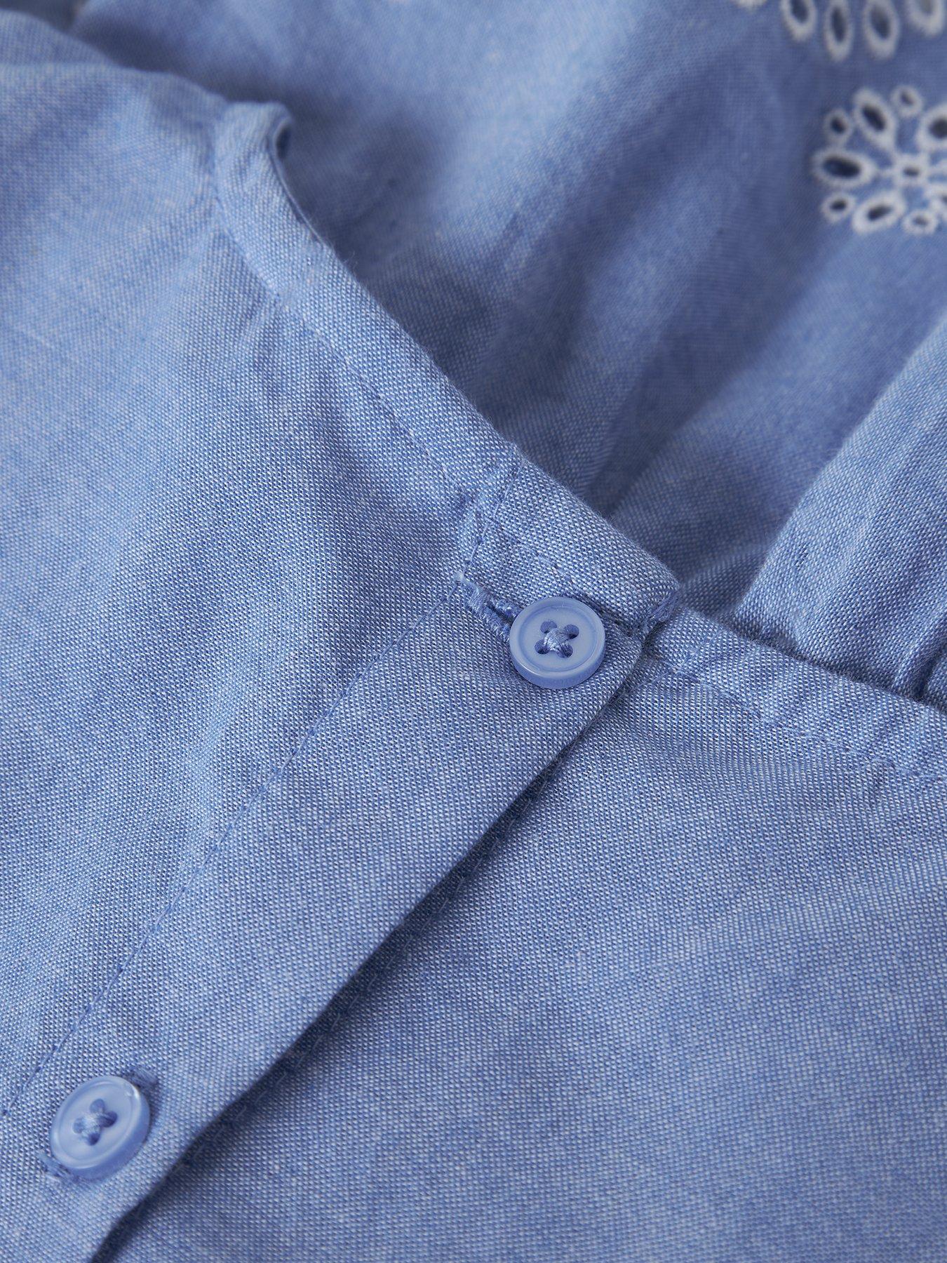 Image 3 of 3 of Name It Mini Girls Chambray Embroidered Co-ord Blouse - Blue