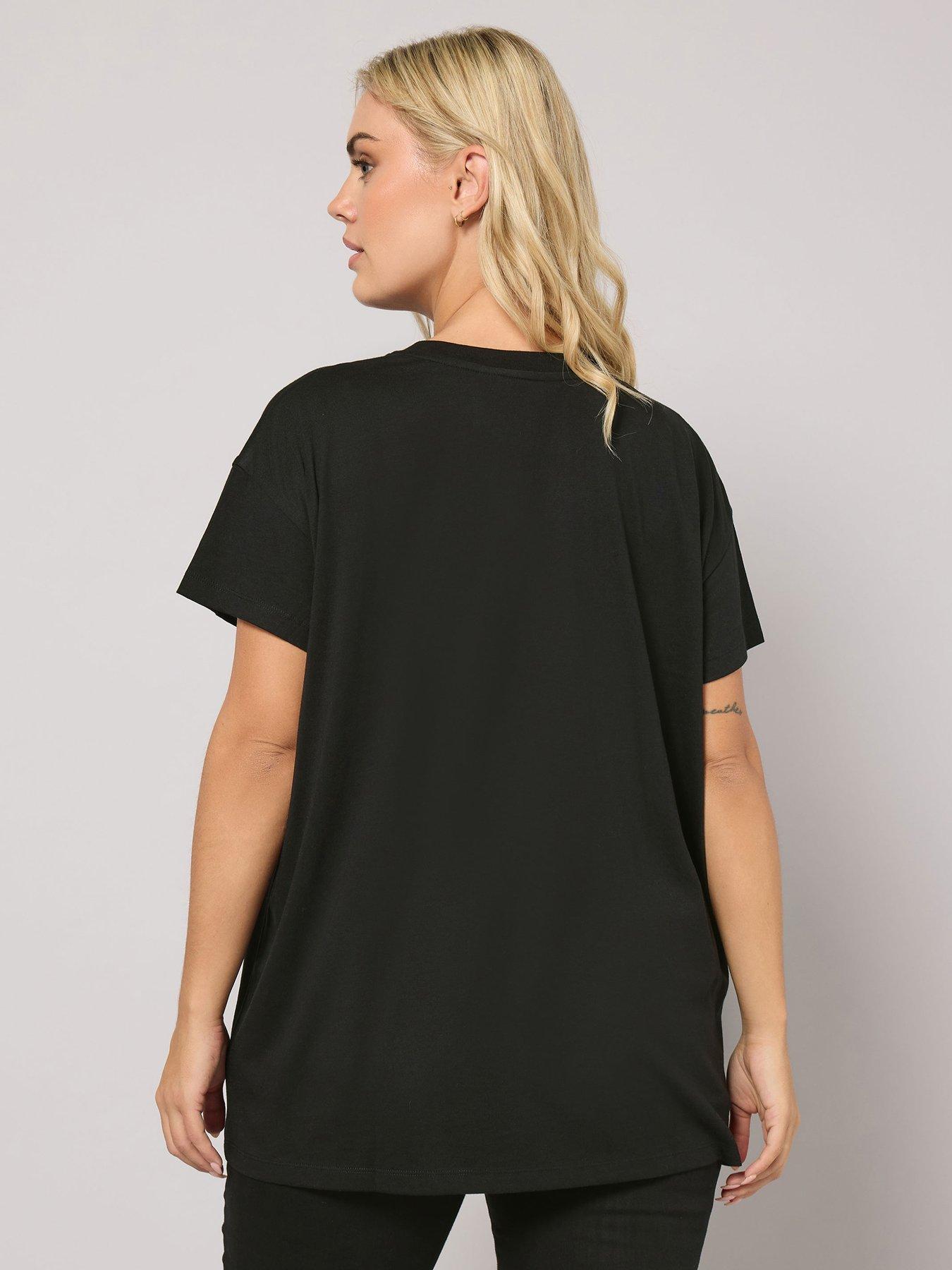 Image 2 of 4 of Yours Curve Novelty Ho Ho Ho T-Shirt - Black