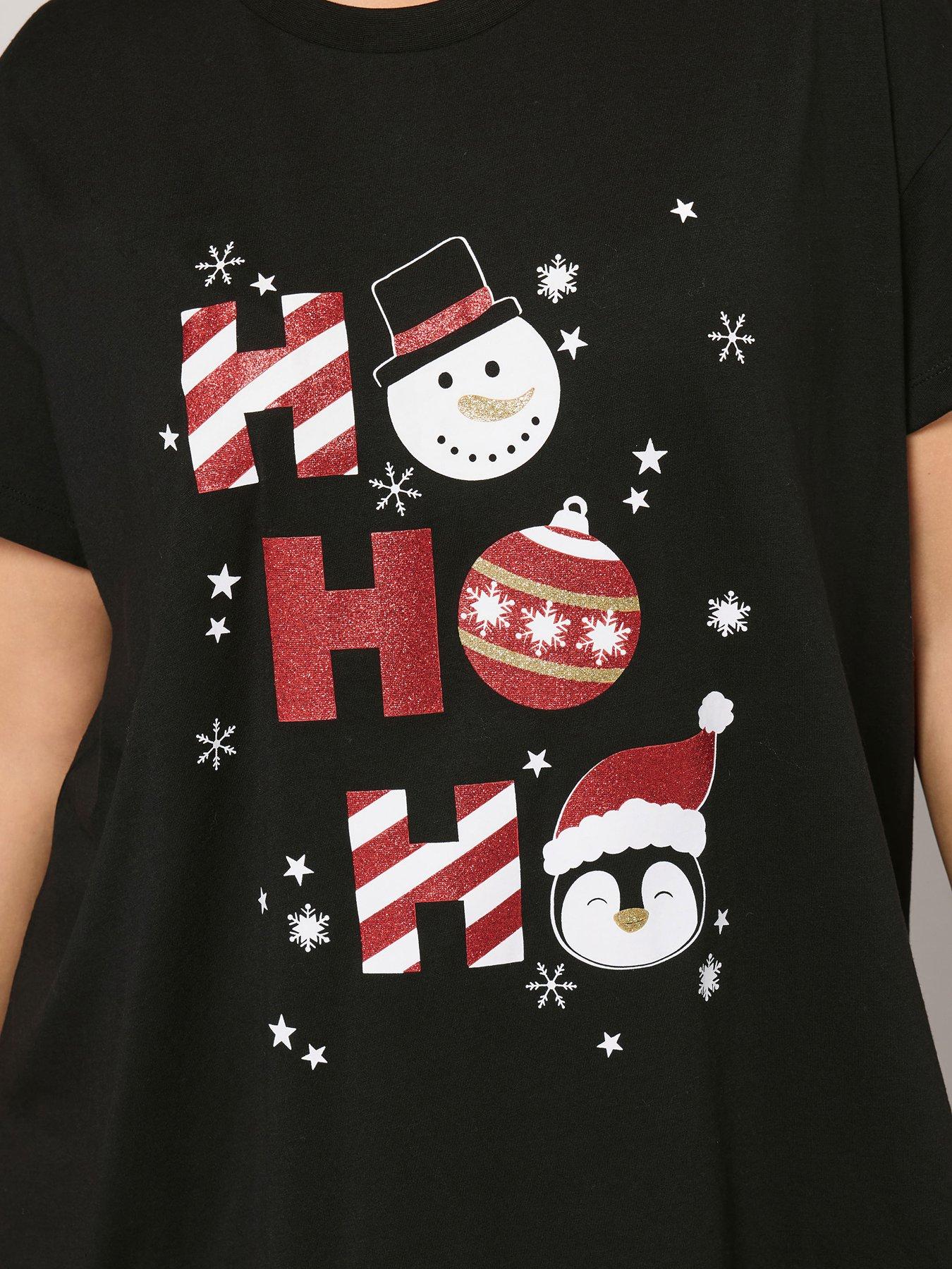Image 4 of 4 of Yours Curve Novelty Ho Ho Ho T-Shirt - Black