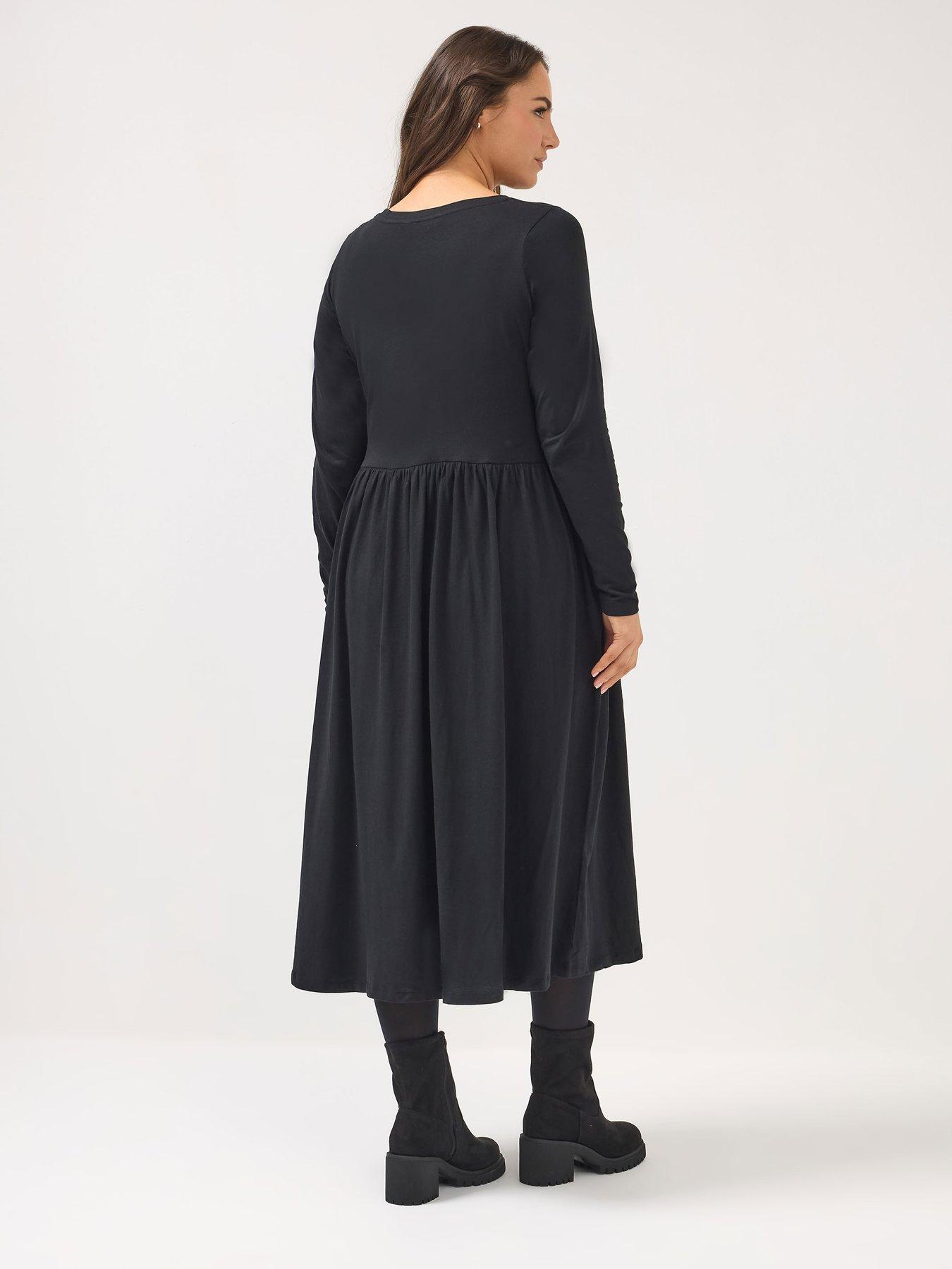  image of yours-curve-long-sleeve-peplum-midi-dress-black